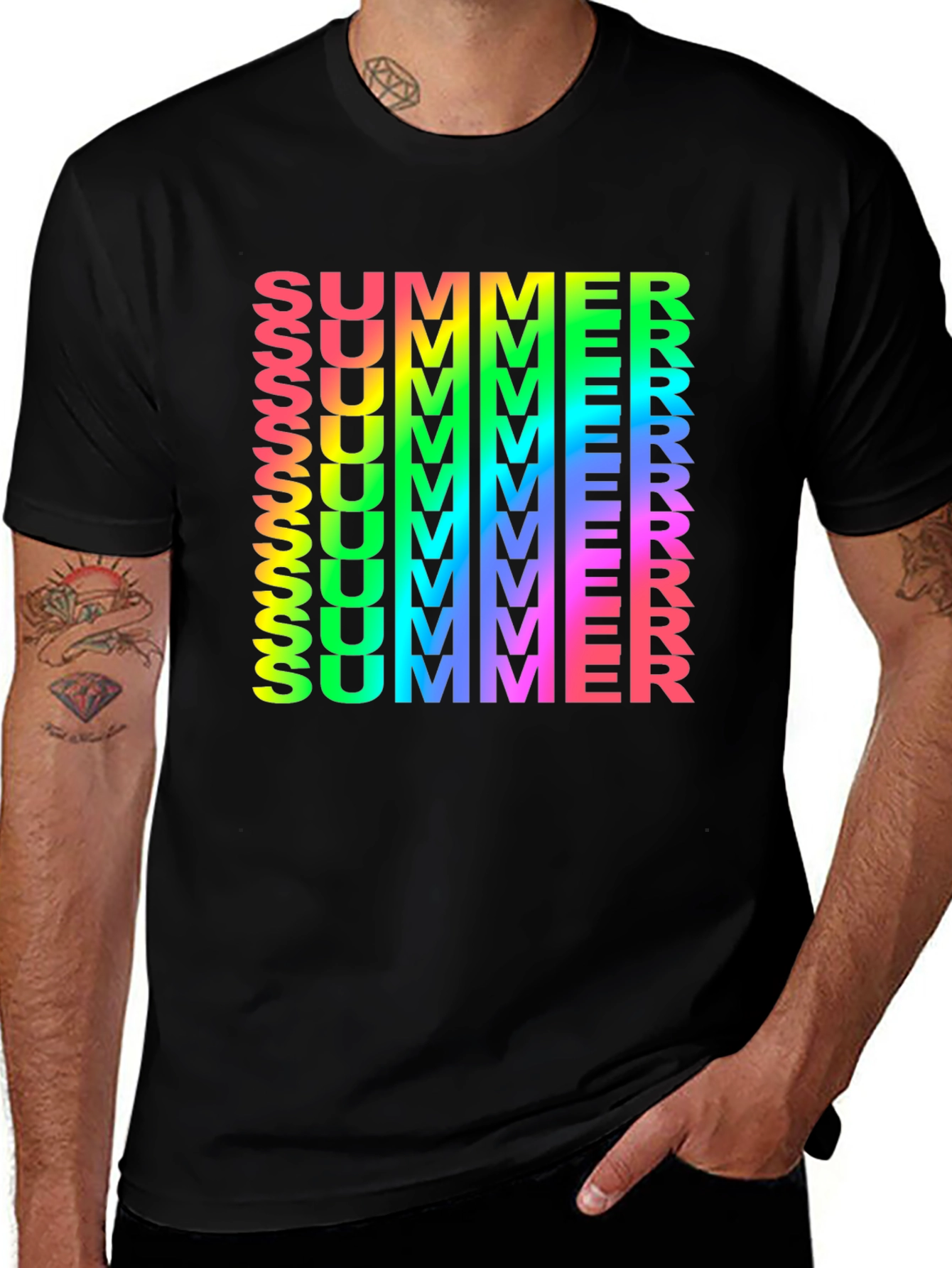 Variant 9 of Rainbow Summer Print Black T-Shirt