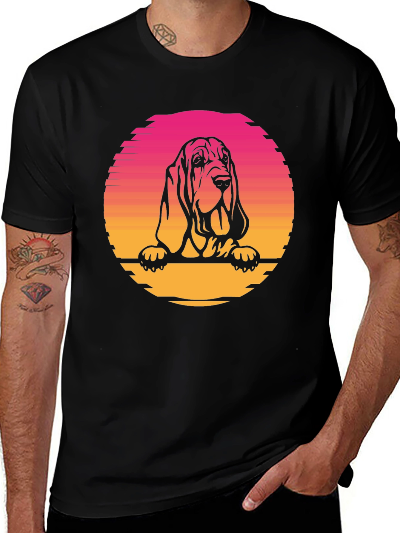Retro Sunset Bloodhound T-Shirt - Cool Dog Lover Tee