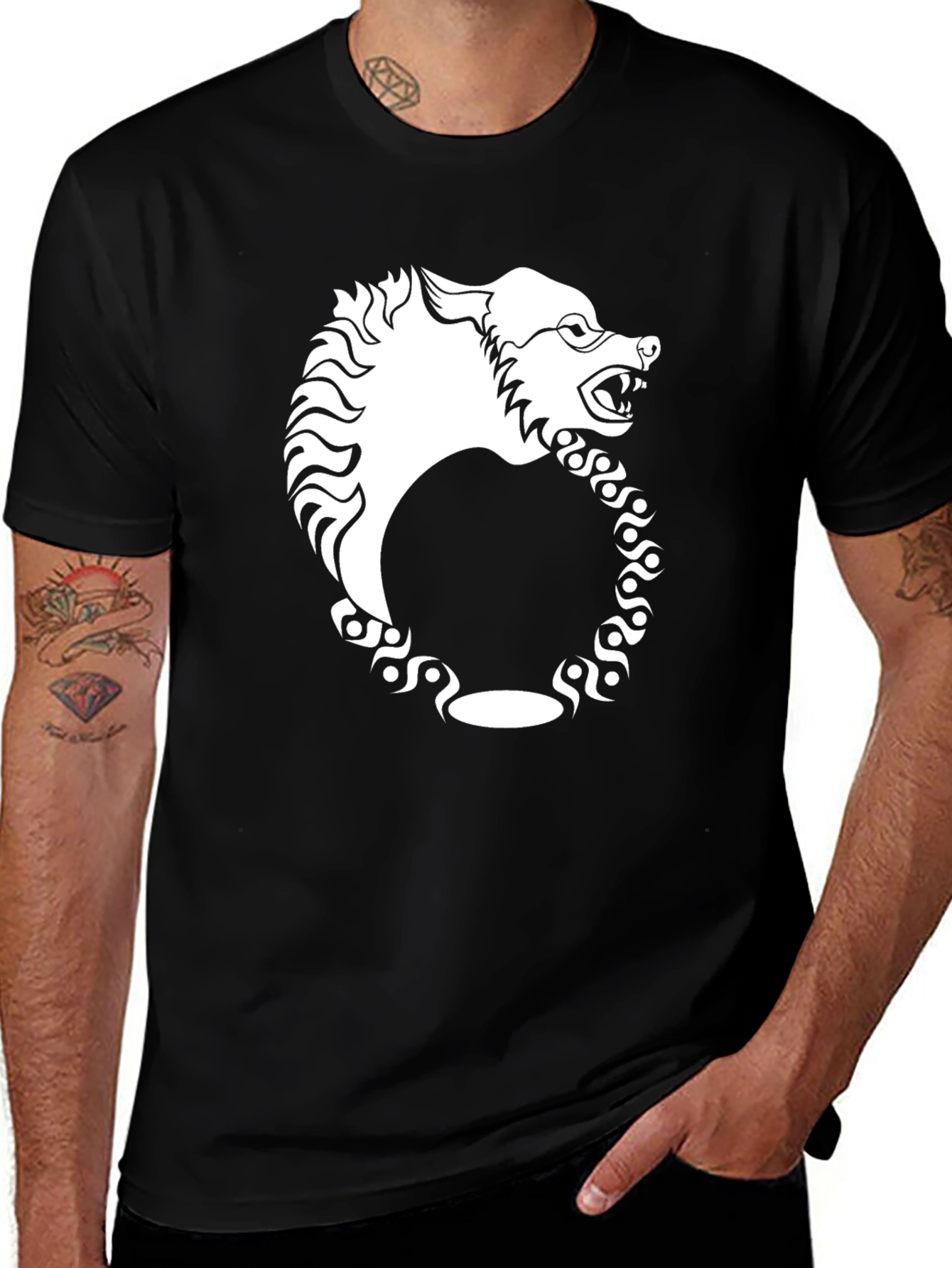 Variant 3 of Men's Black T-Shirt with Wolf Ouroboros Graphic