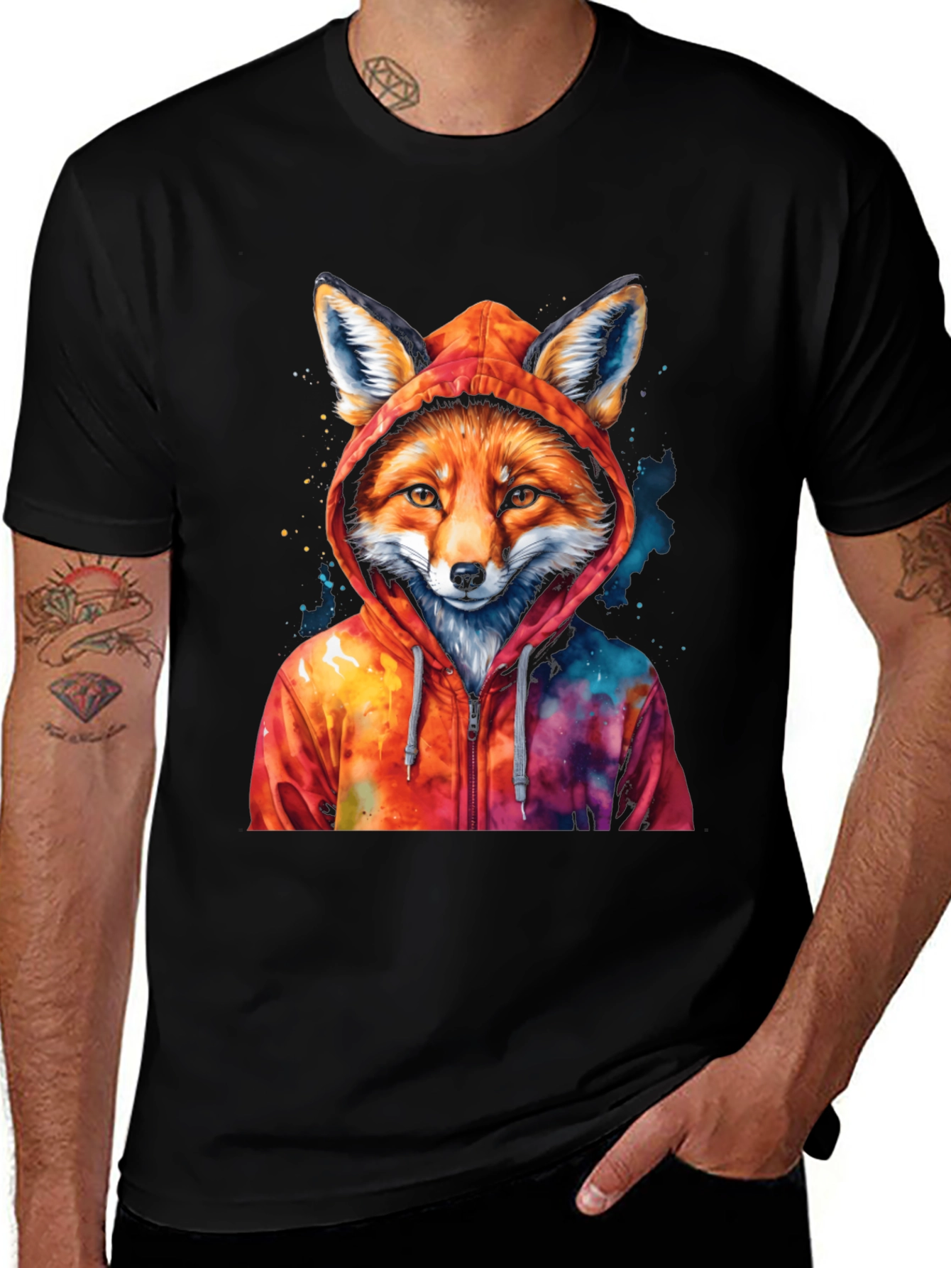 Fox in Hoodie Graphic T-Shirt - Cool Animal Tee