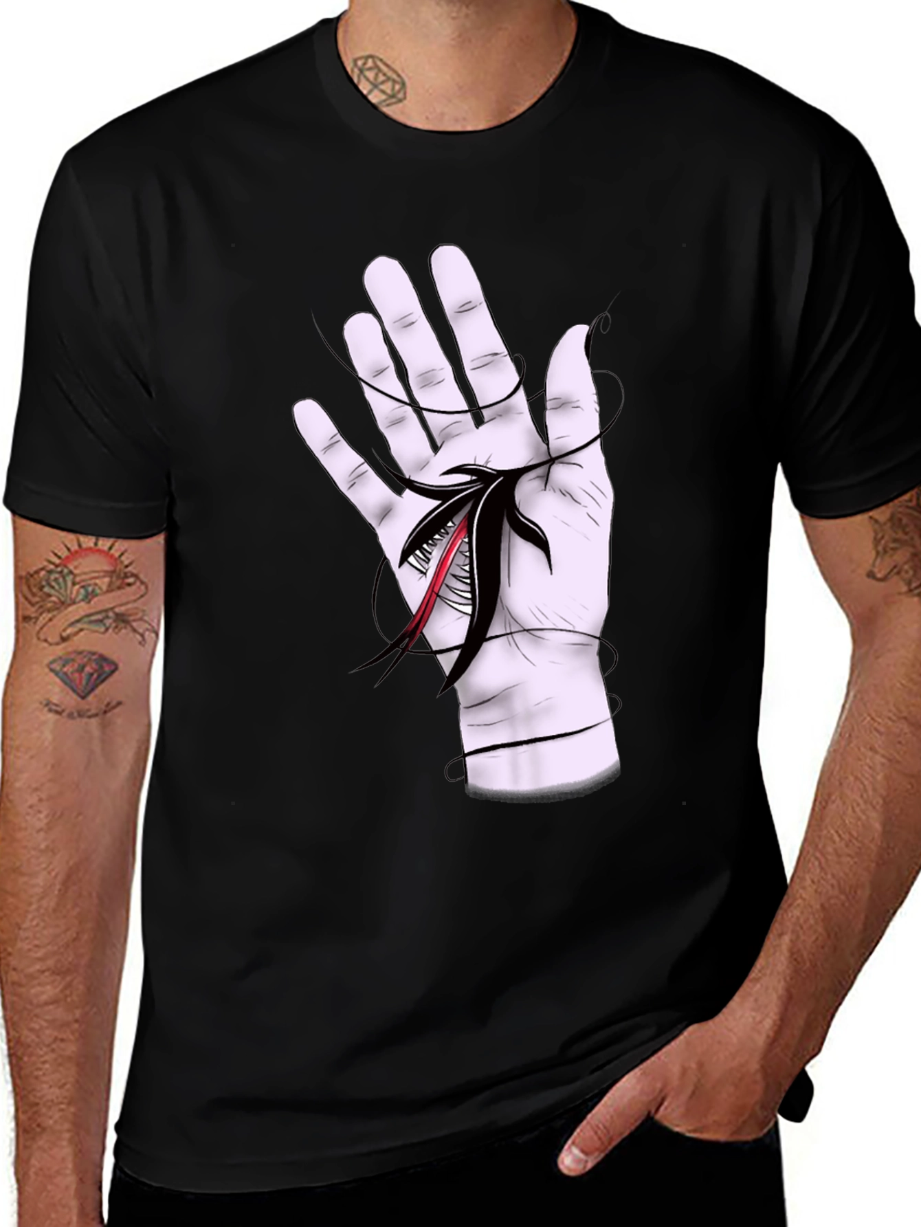 Variant 27 of Surreal Hand Graphic Tee - Unique Black T-Shirt