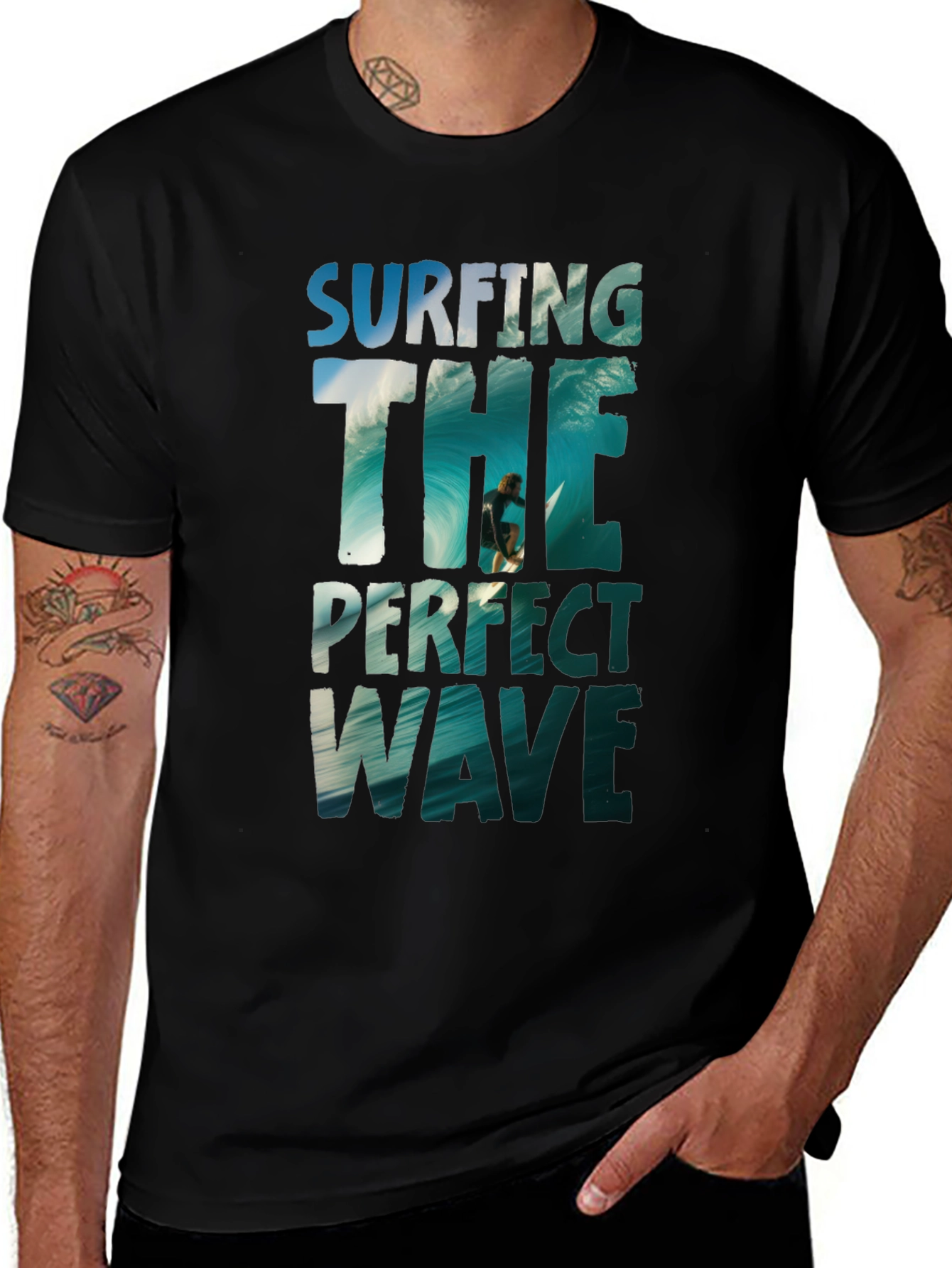 Variant 21 of Surfing the Perfect Wave Graphic Tee - Black