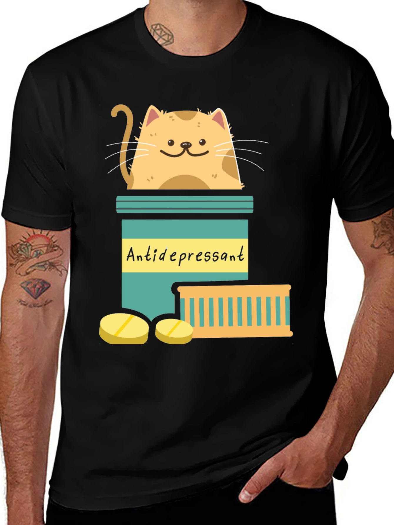 Variant 14 of Antidepressant Cat Graphic T-Shirt - Mental Health Tee
