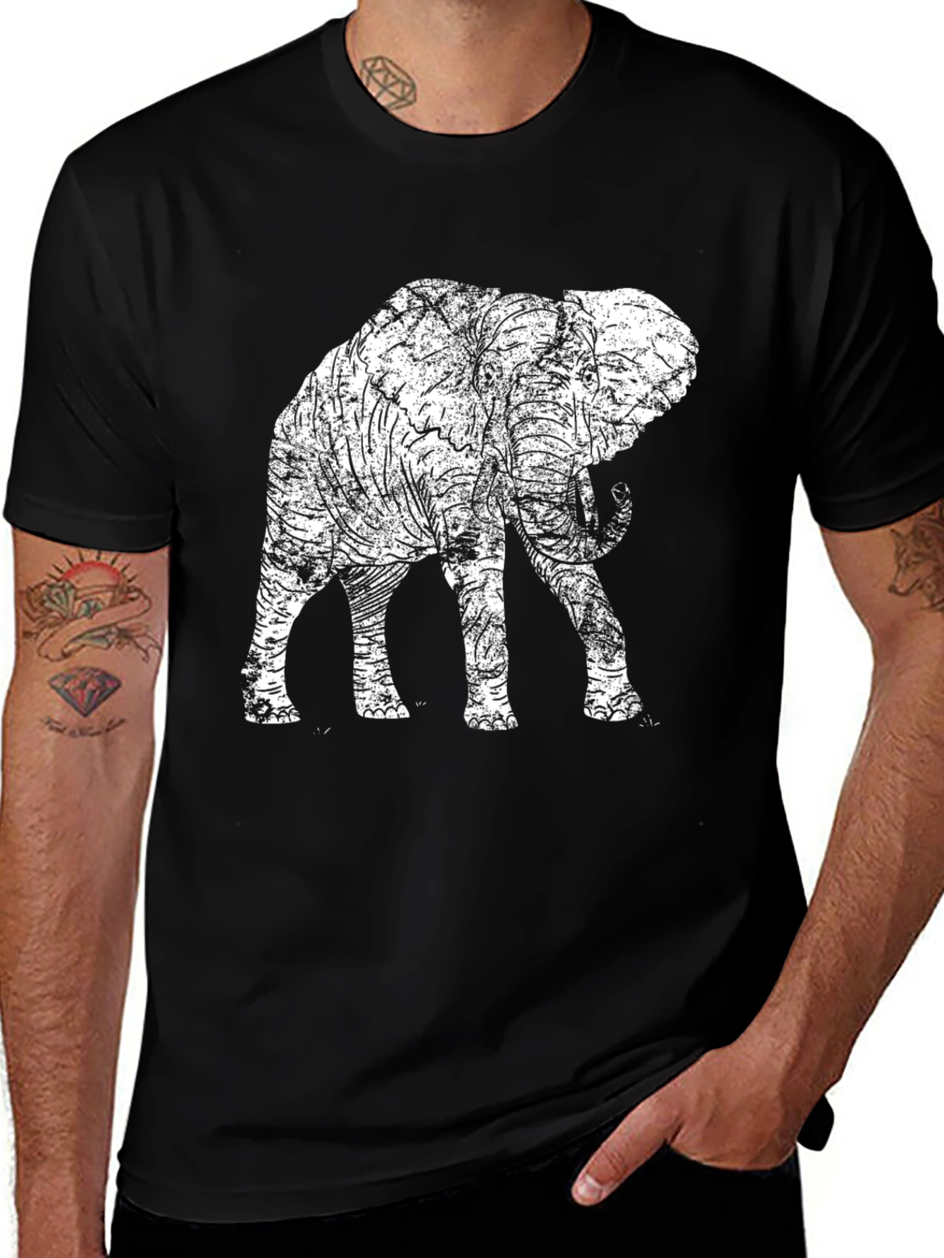 Variant 25 of Elephant Graphic Print Tee - Black Cotton Blend