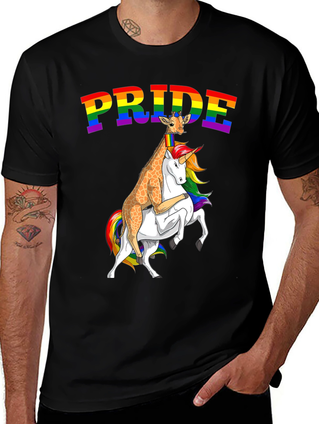 Variant 29 of Pride Giraffe Riding Unicorn Tee