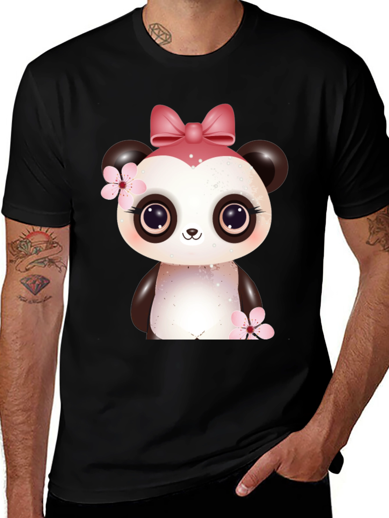 Variant 25 of Cute Panda Bear Graphic Black T-Shirt