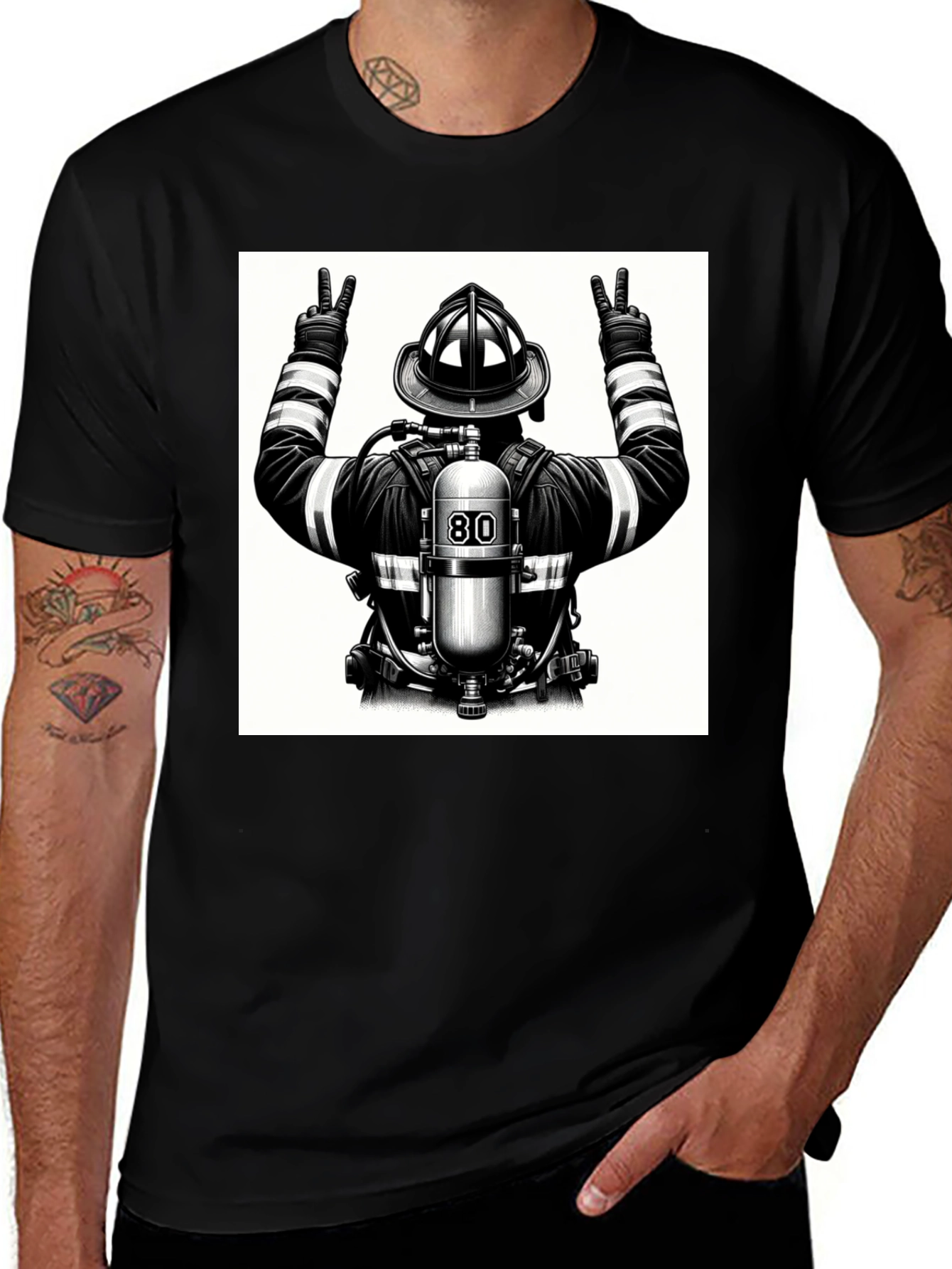 Firefighter Graphic T-Shirt - Black Cotton Tee