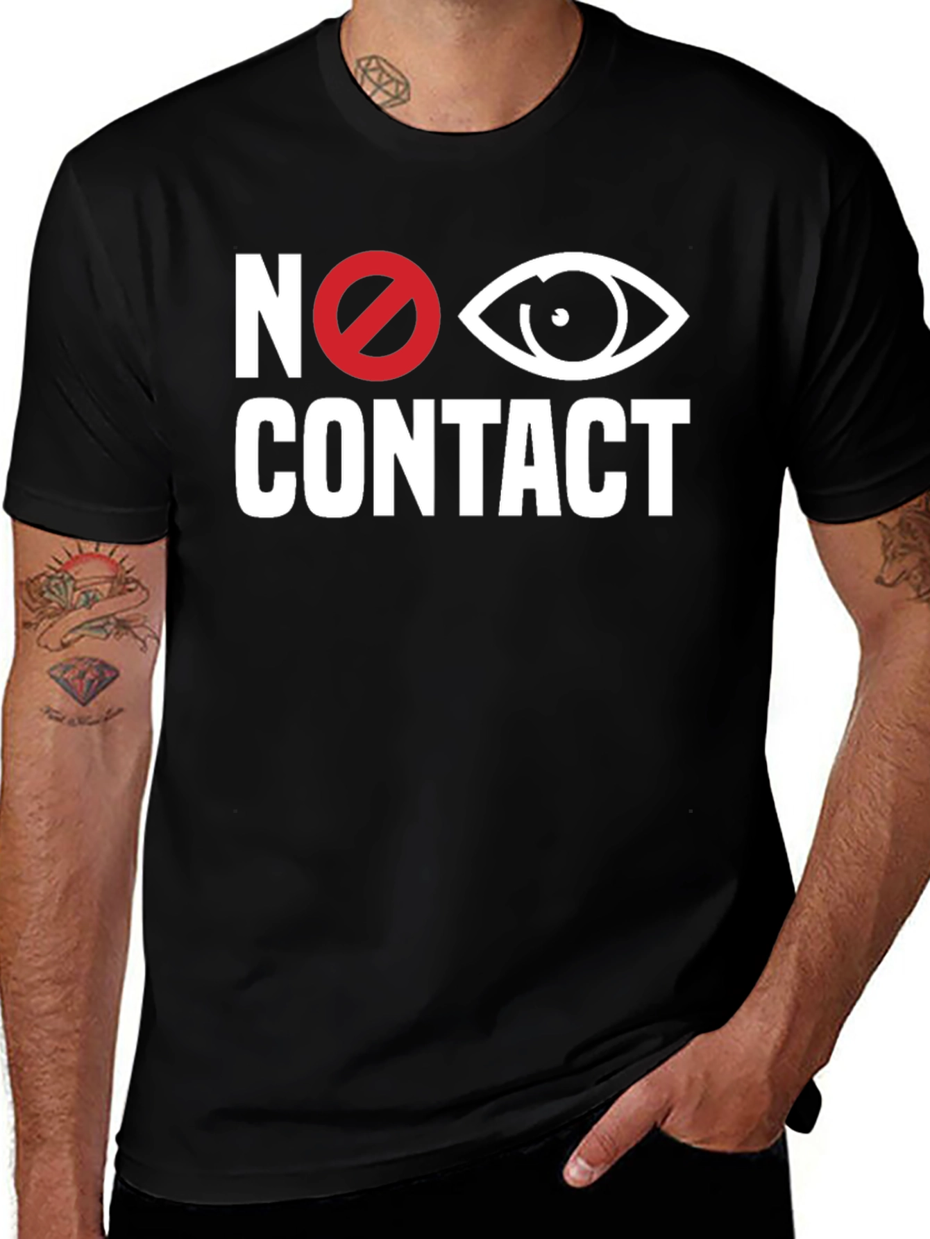 Variant 20 of No Eye Contact Graphic T-Shirt - Black Crew Neck Tee