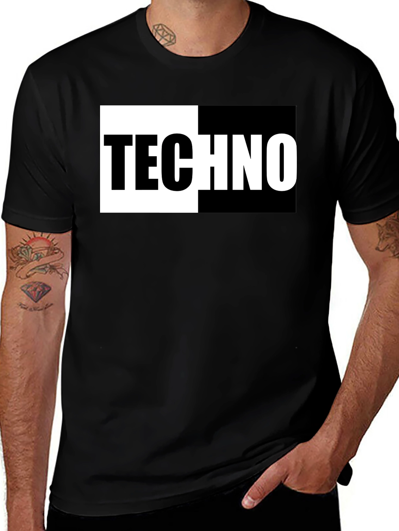 Variant 15 of Techno Music T-Shirt - Black & White Design