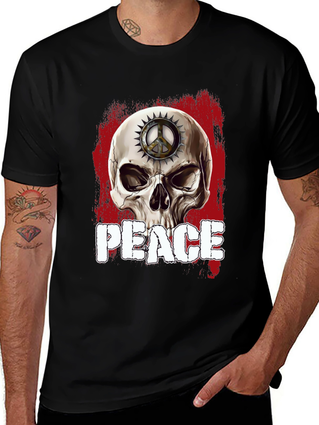 Variant 23 of Skull Peace Sign Graphic T-Shirt