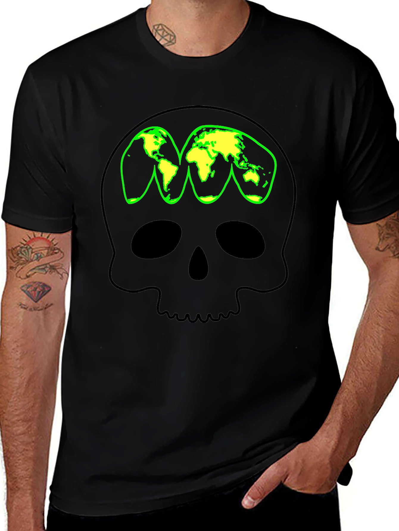 Variant 6 of Skull World Map Graphic T-Shirt - Black