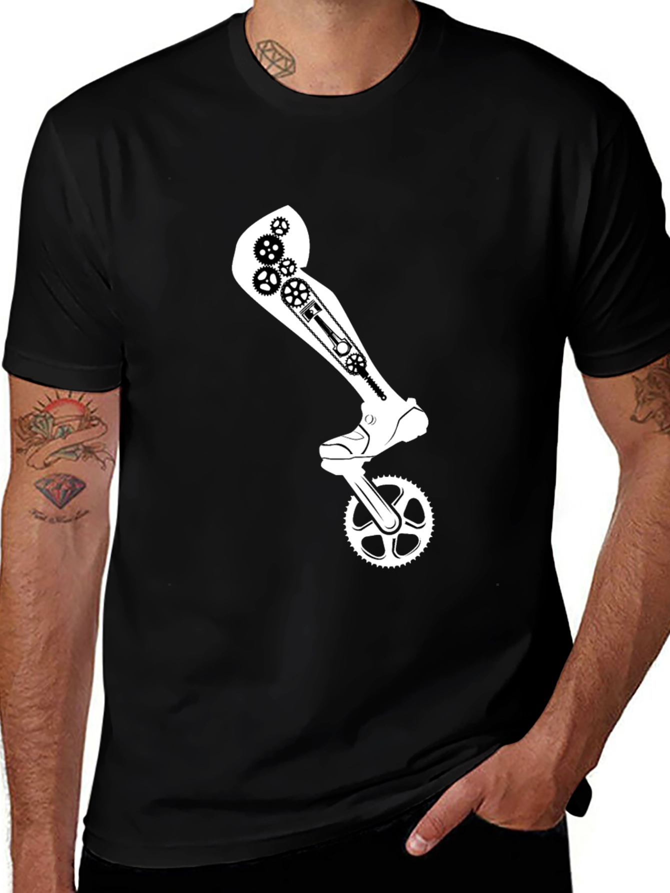 Variant 26 of Mechanical Leg Print Tee - Sleek Black T-Shirt