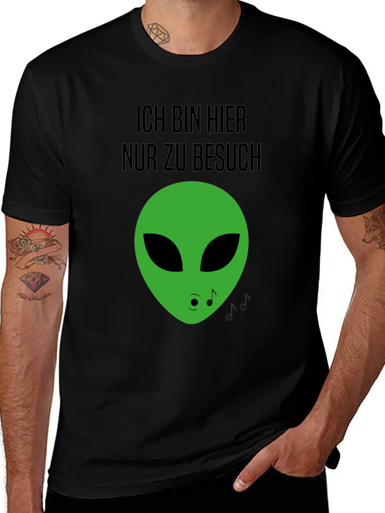 Variant 26 of Alien Visit Black T-Shirt - Ich Bin Hier Nur Zu Besuch