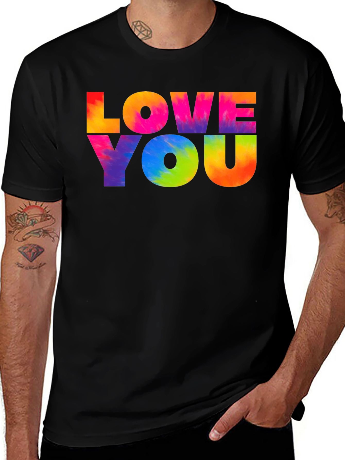 Variant 11 of Love You Rainbow Graphic Black Tee