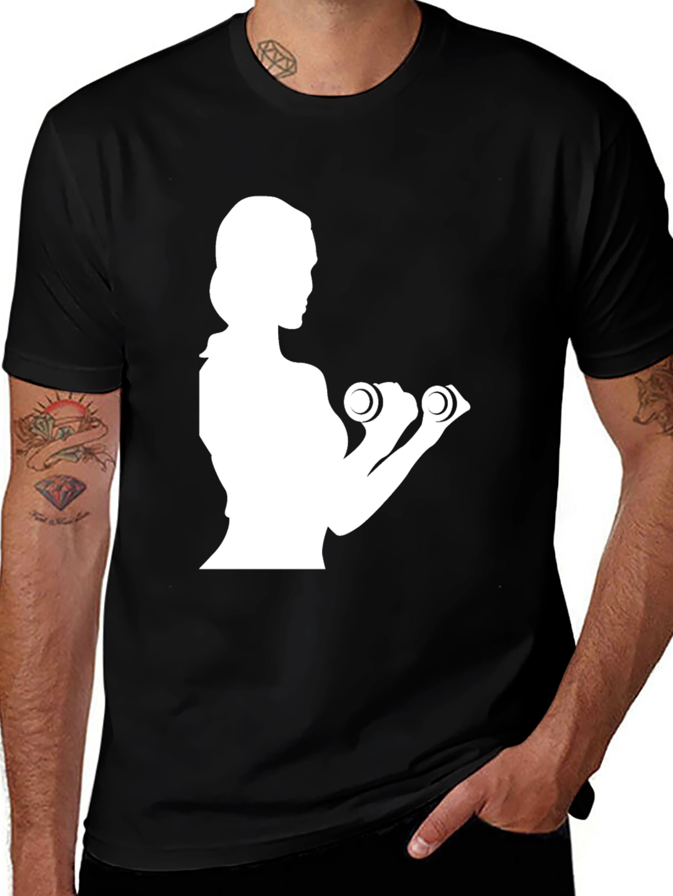 Variant 2 of Woman Lifting Weights Graphic T-Shirt - Black