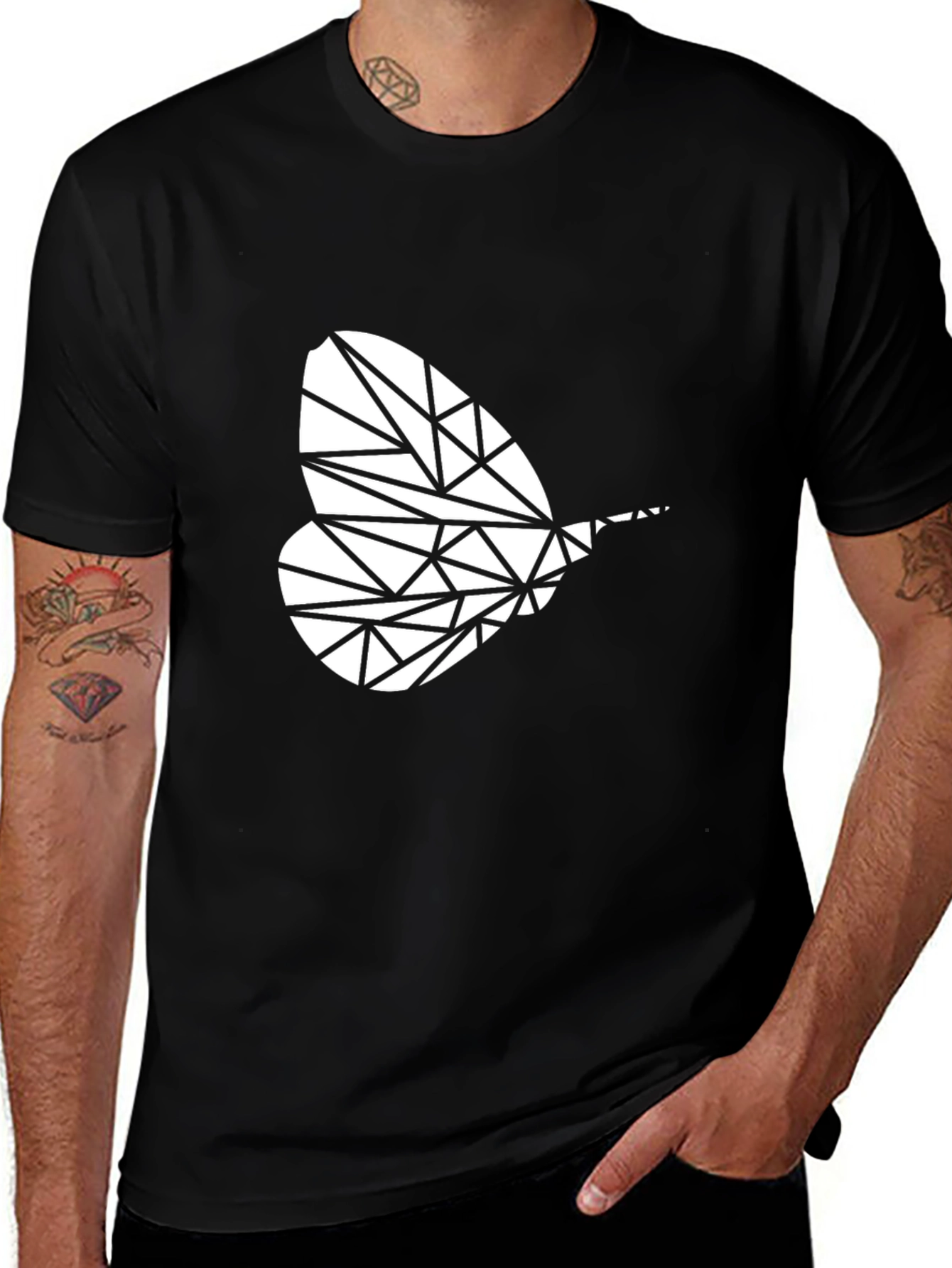 Geometric Butterfly Graphic Tee - Modern Black T-Shirt