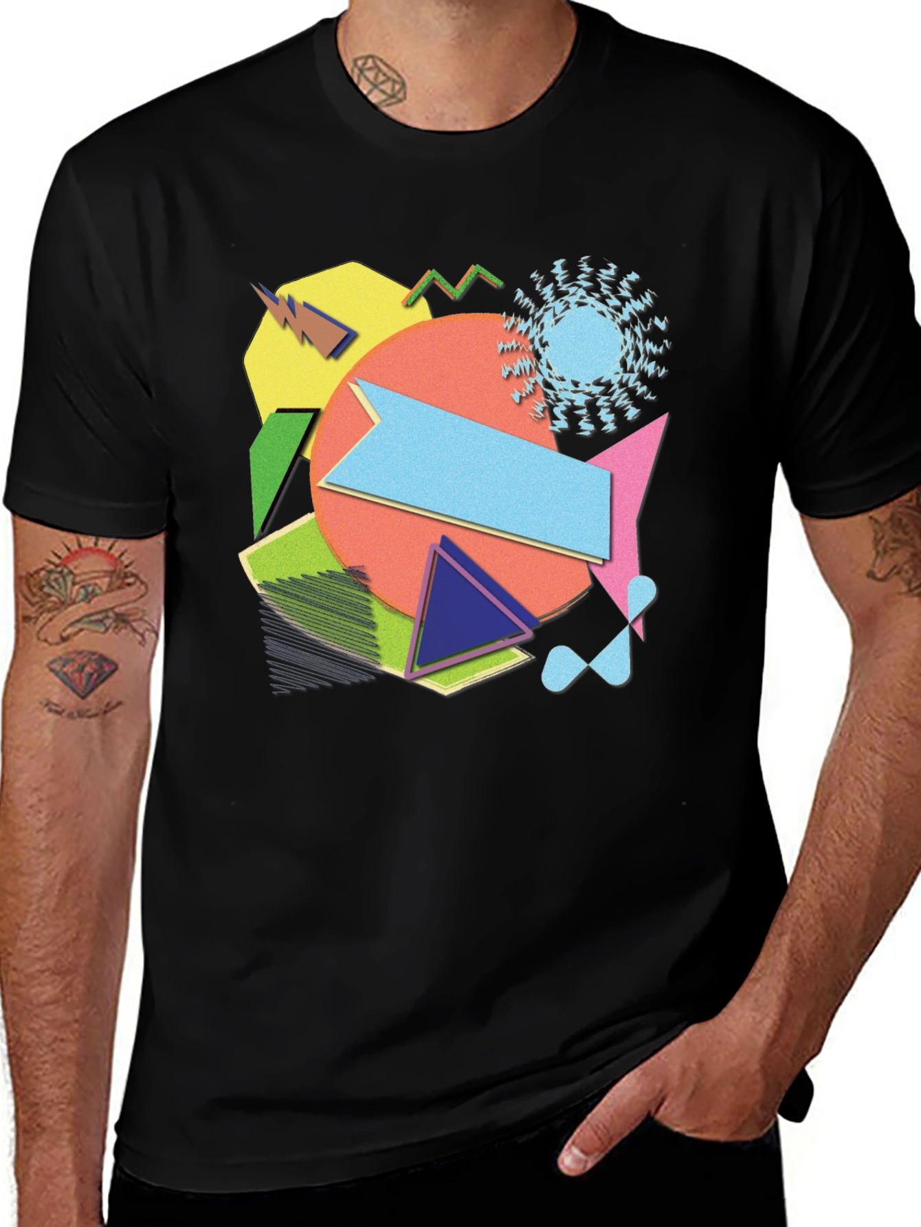 Variant 18 of Retro Geometric Patterned Black T-Shirt