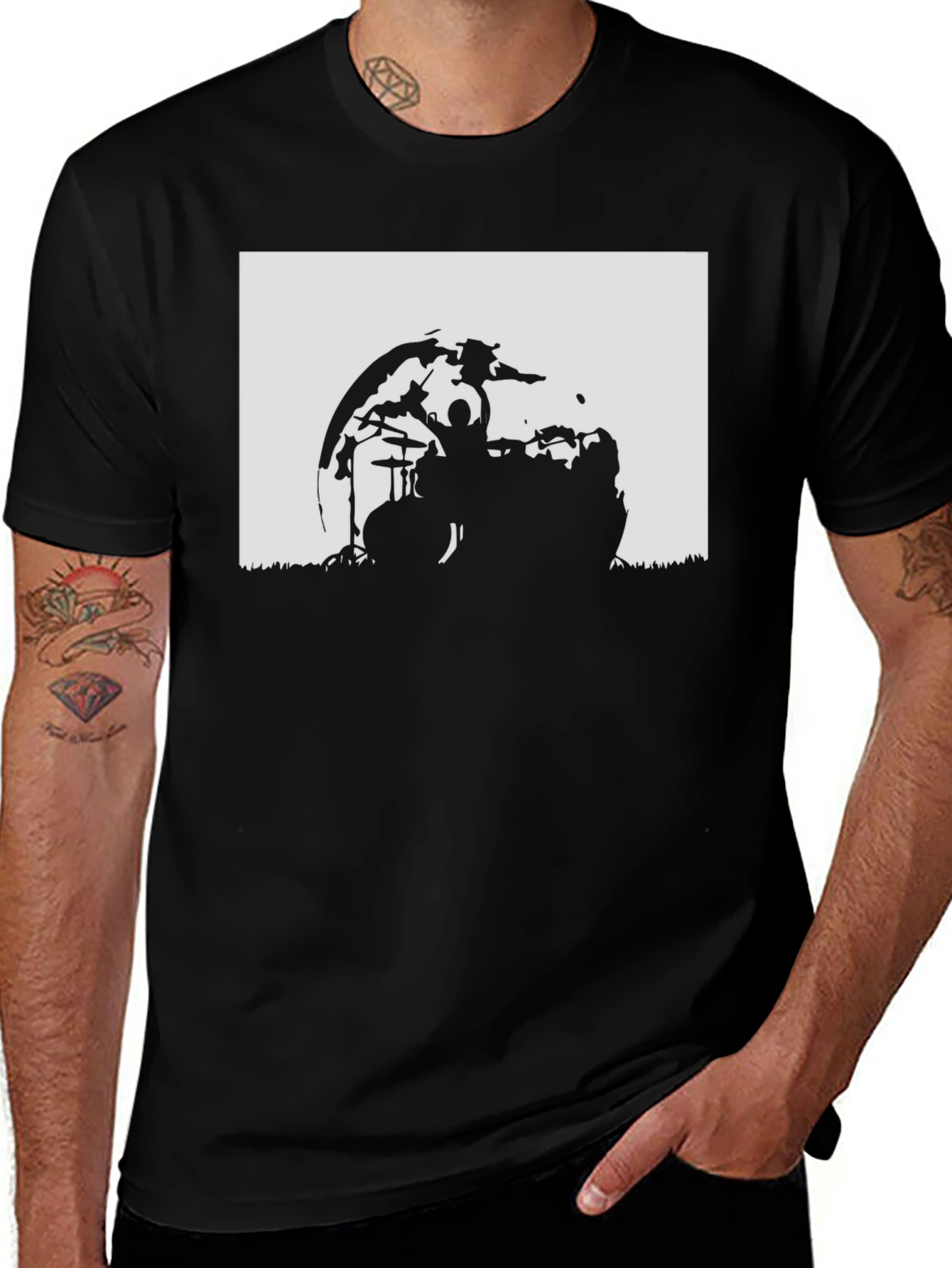Variant 10 of Drummer Silhouette Graphic Black T-Shirt