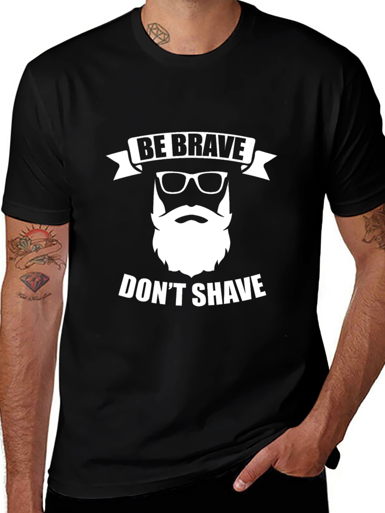Variant 23 of Be Brave Don't Shave Men's Black Graphic Tee