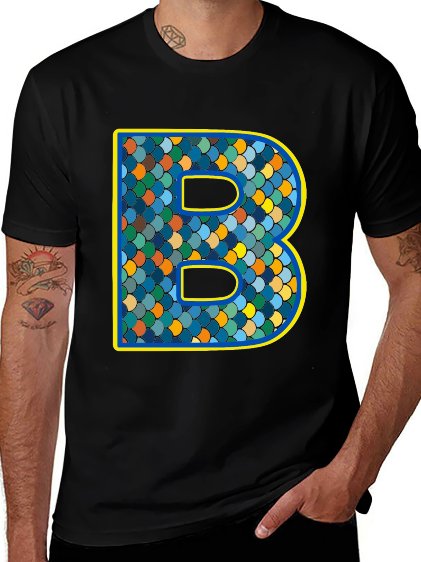 Variant 21 of Scales 'B' Initial T-Shirt - Personalized Alphabet Design