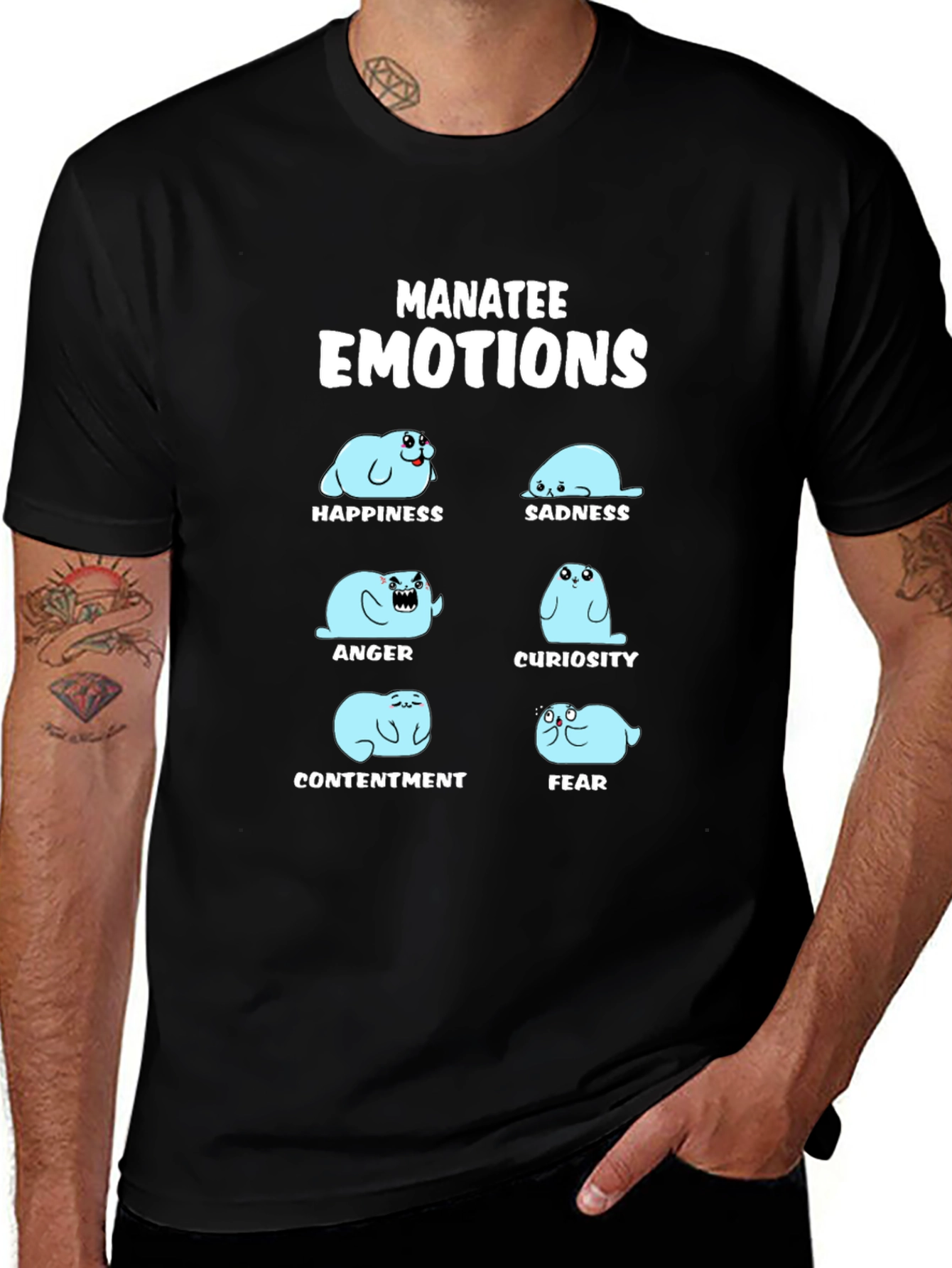 Variant 9 of Manatee Emotions Graphic T-Shirt - Black