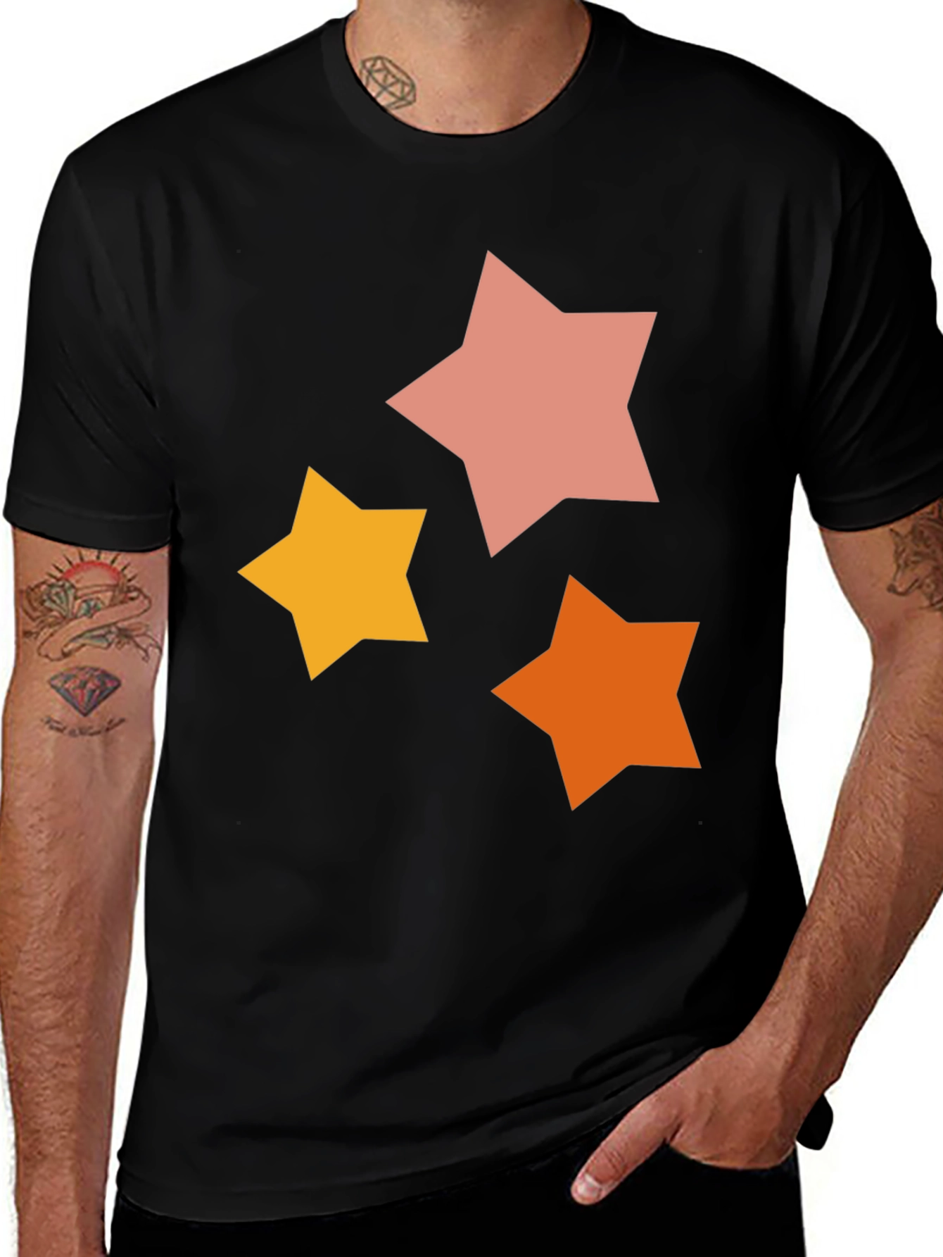 Star Pattern Graphic Tee - Casual Black T-Shirt
