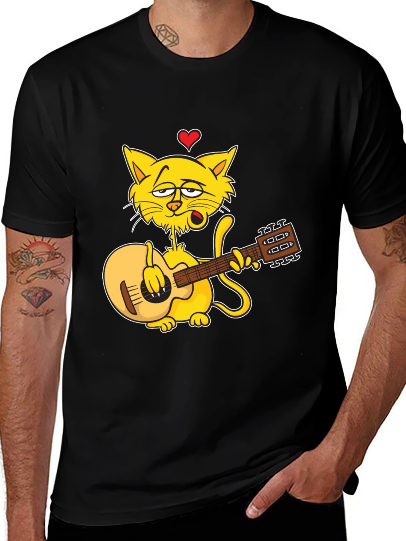 Variant 29 of Cat Guitarist Graphic Black T-Shirt