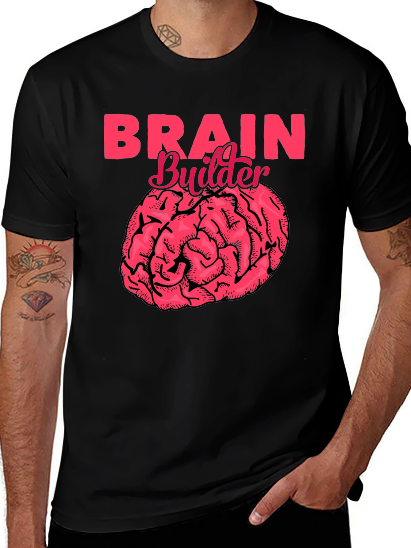 Variant 9 of Brain Builder Graphic T-Shirt - Black Crew Neck Tee