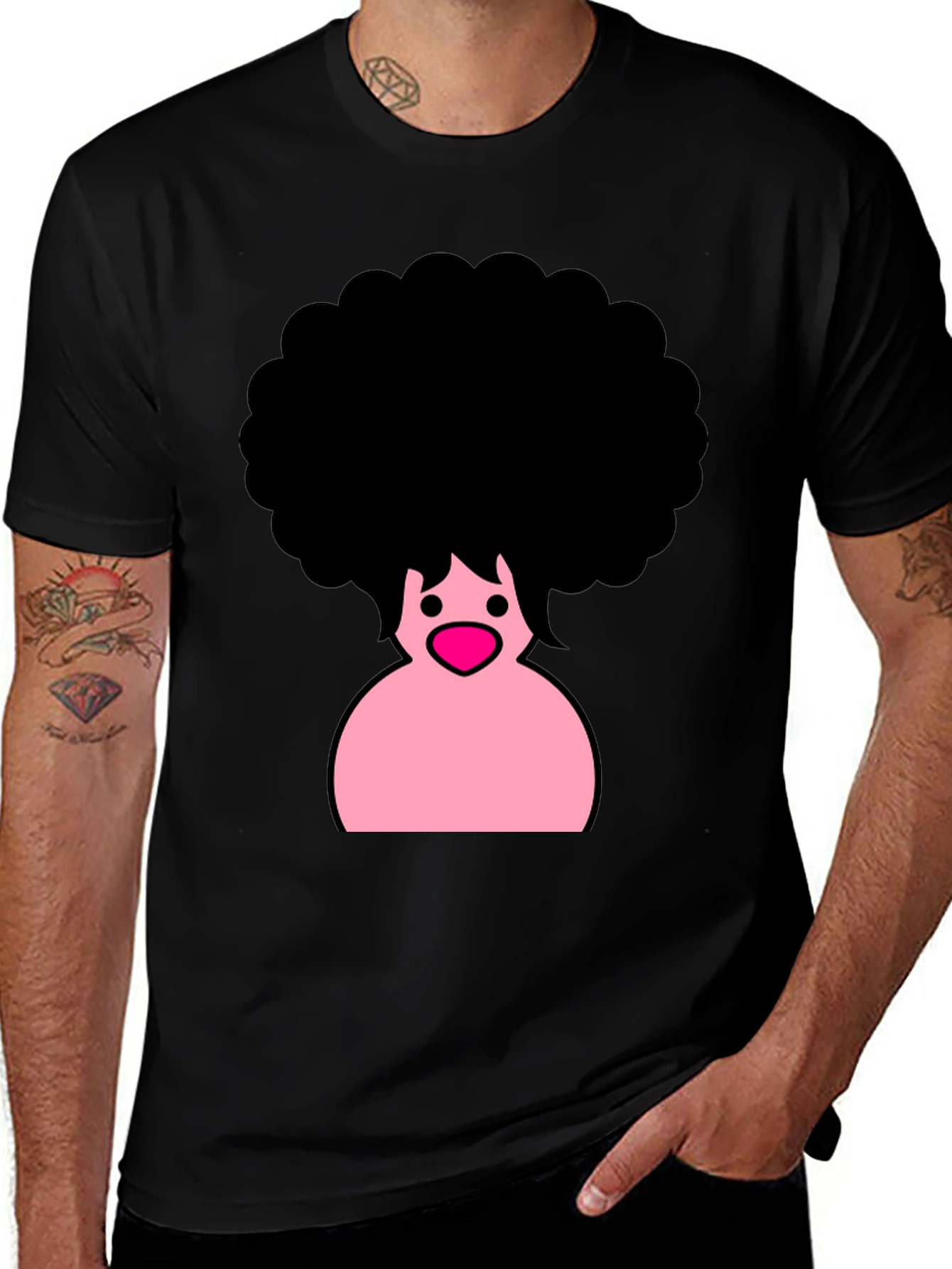 Variant 13 of Afro Cartoon Graphic Black T-Shirt