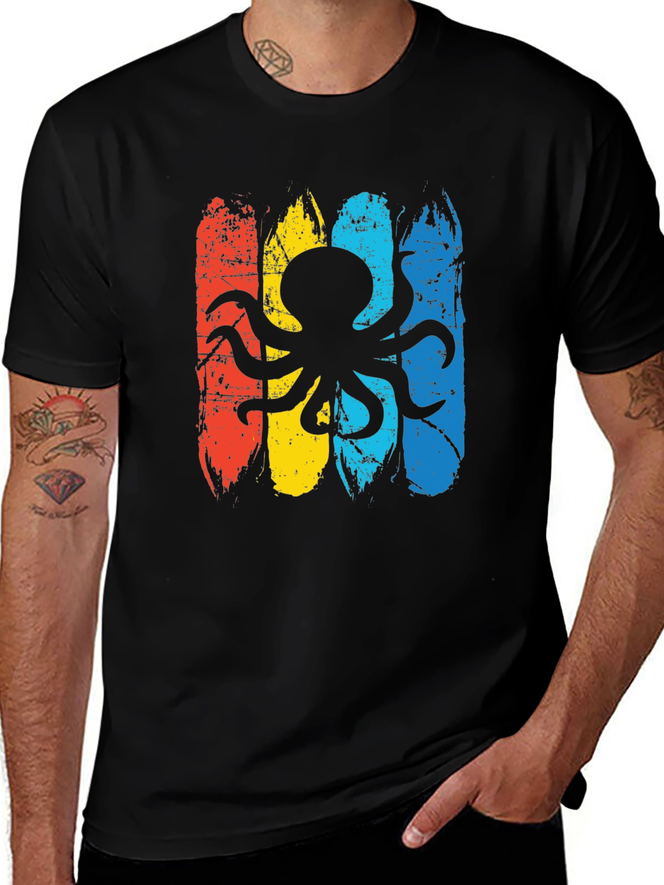 Variant 12 of Retro Octopus Graphic T-Shirt - Black