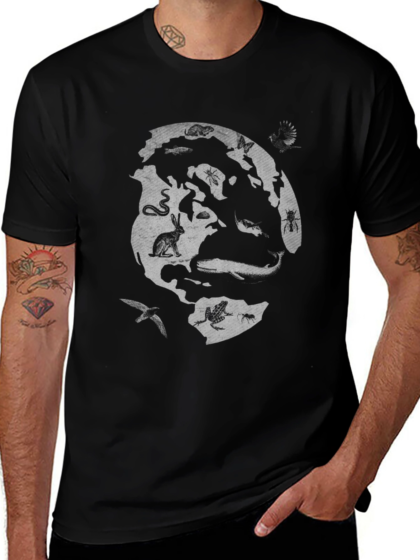 Variant 30 of Nature Collage Print Black T-Shirt