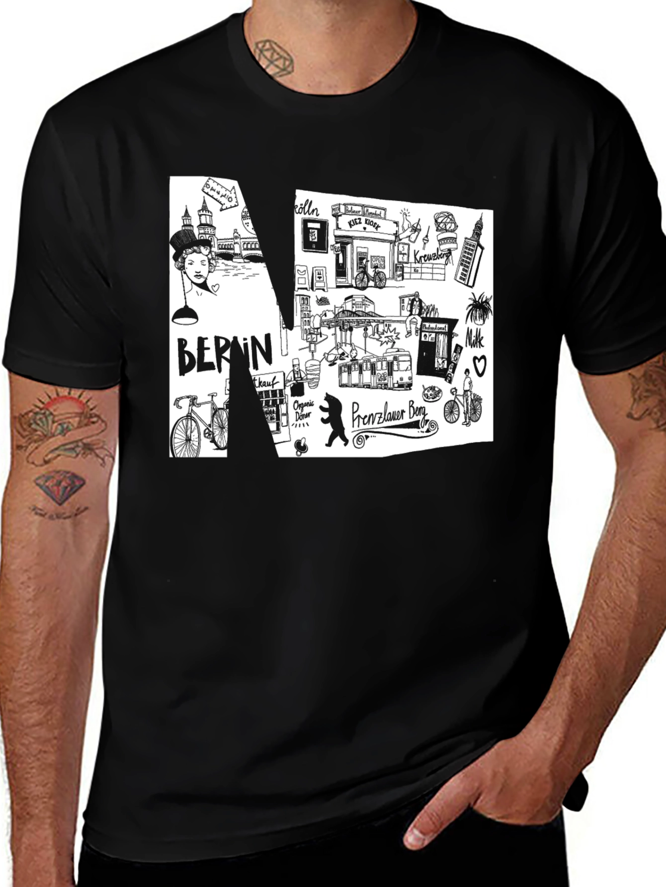 Variant 10 of Berlin Doodle Art Men's Black T-Shirt
