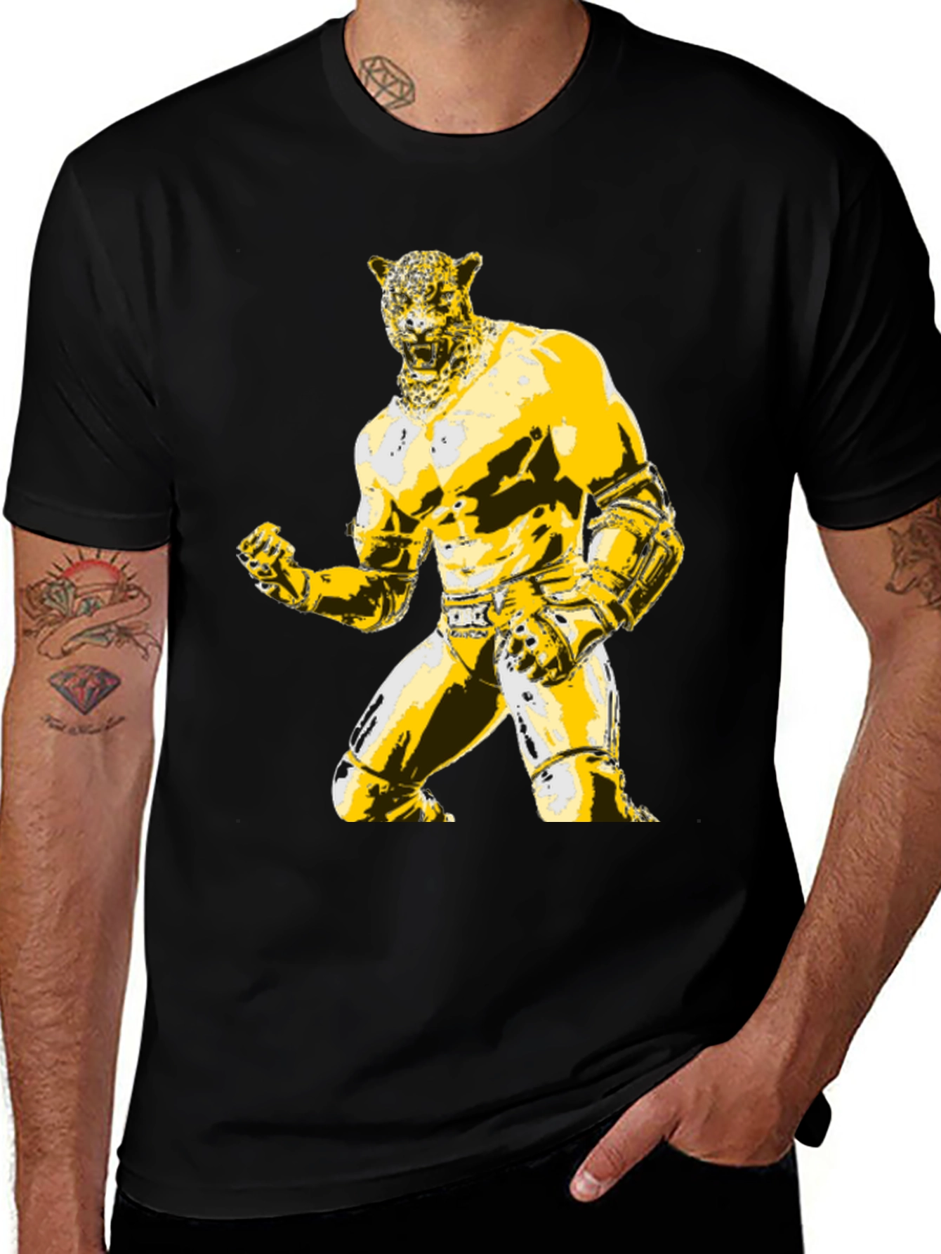 Variant 22 of Men's Black T-Shirt with Jaguar Luchador Graphic