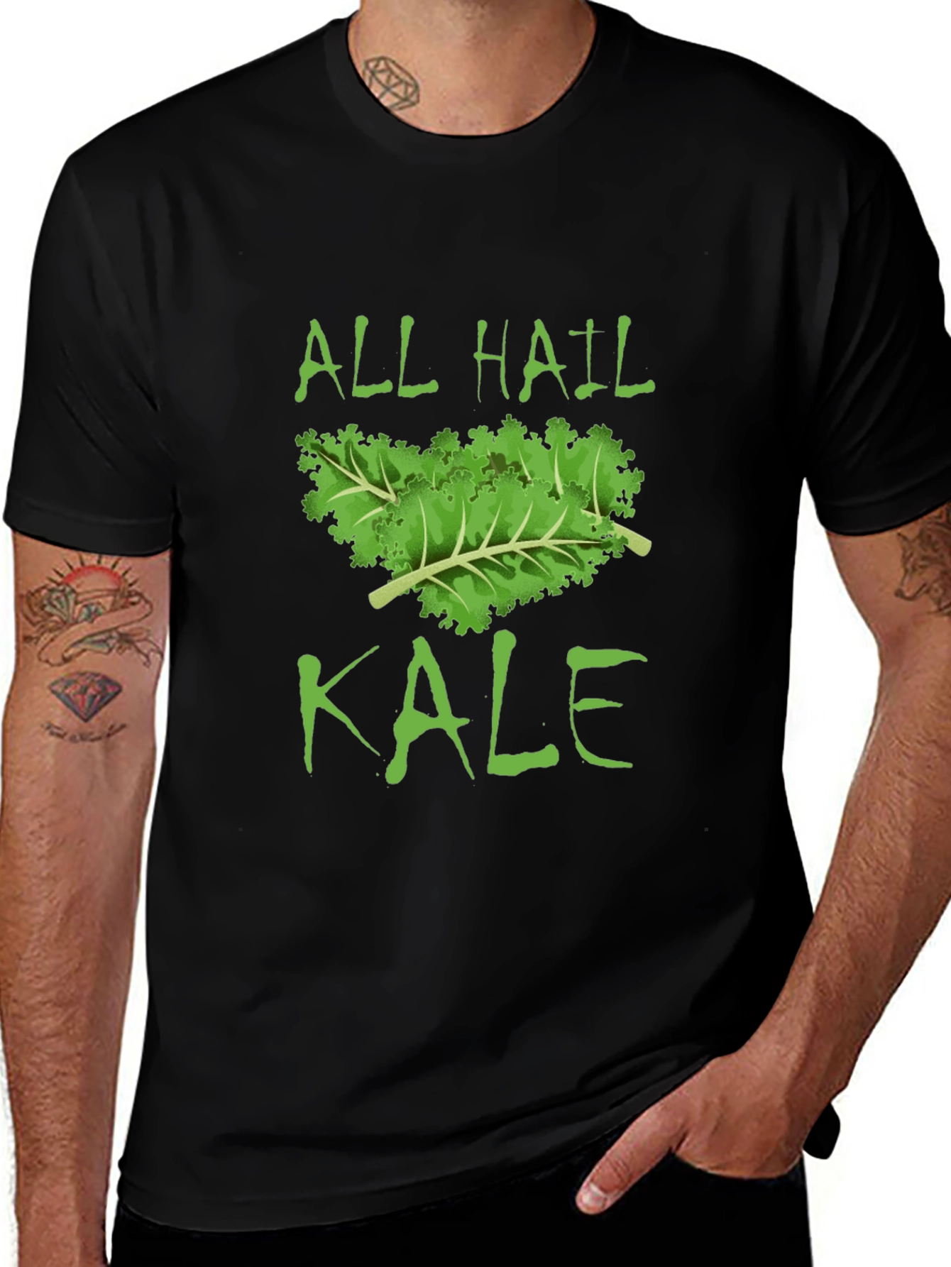 All Hail Kale Graphic Print Black T-Shirt
