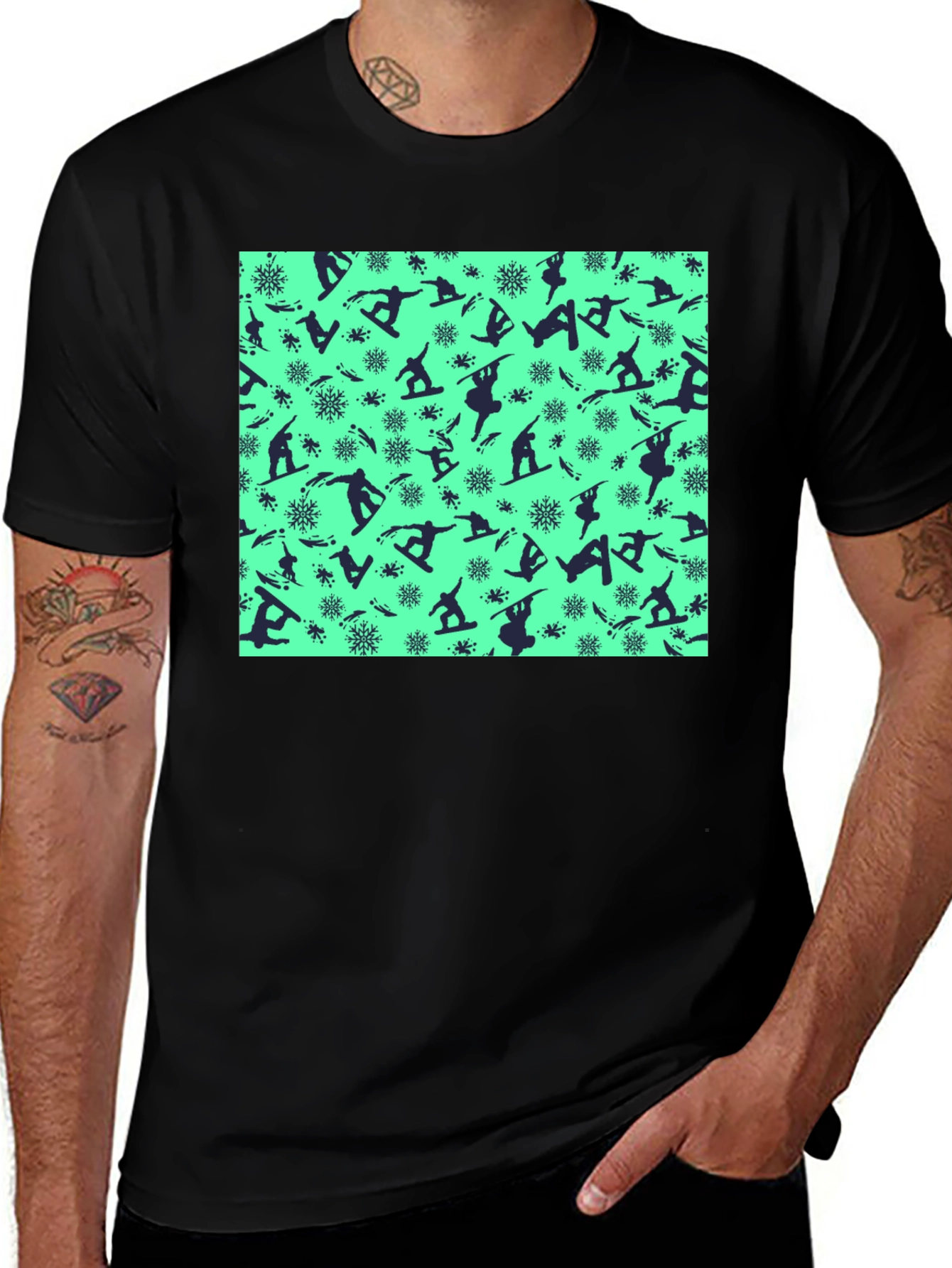 Variant 4 of Snowboarder Pattern Black T-Shirt