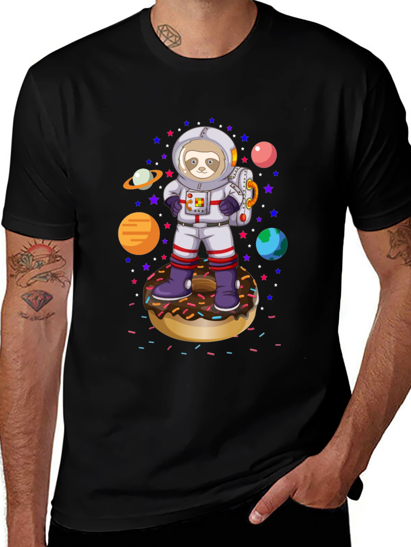 Variant 8 of Sloth Astronaut Donut T-Shirt - Space Adventure Tee