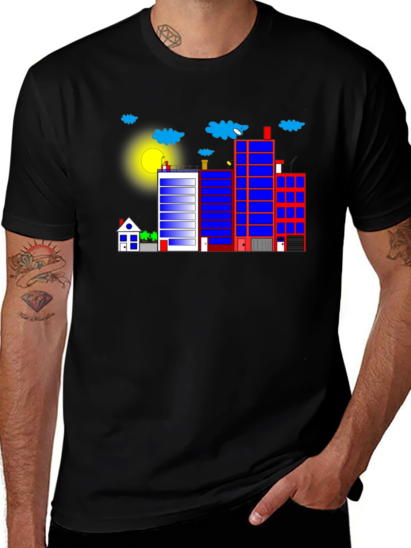 Variant 13 of Cartoon Cityscape Black T-Shirt