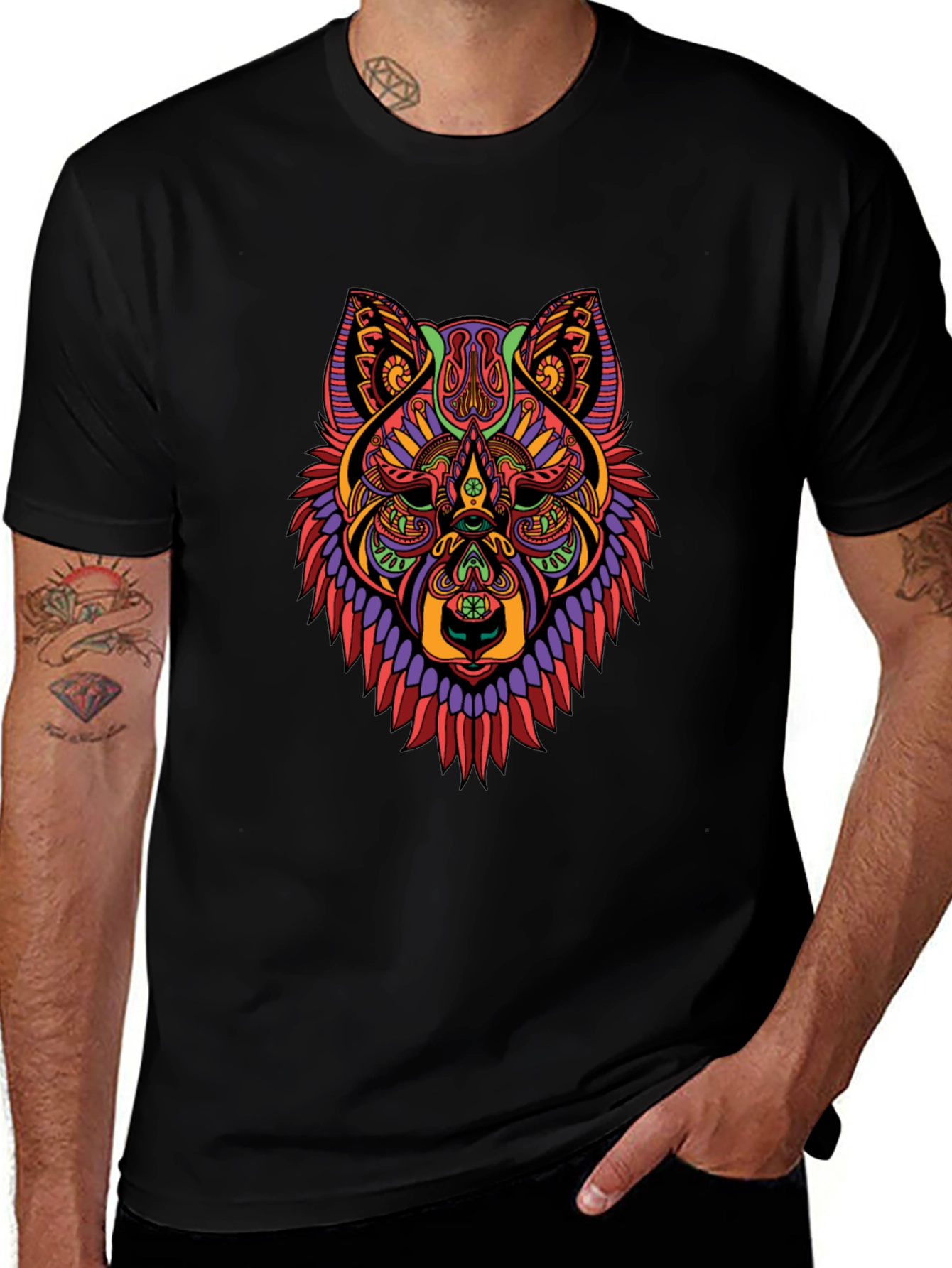 Variant 6 of Psychedelic Wolf Graphic Tee - Unique Design
