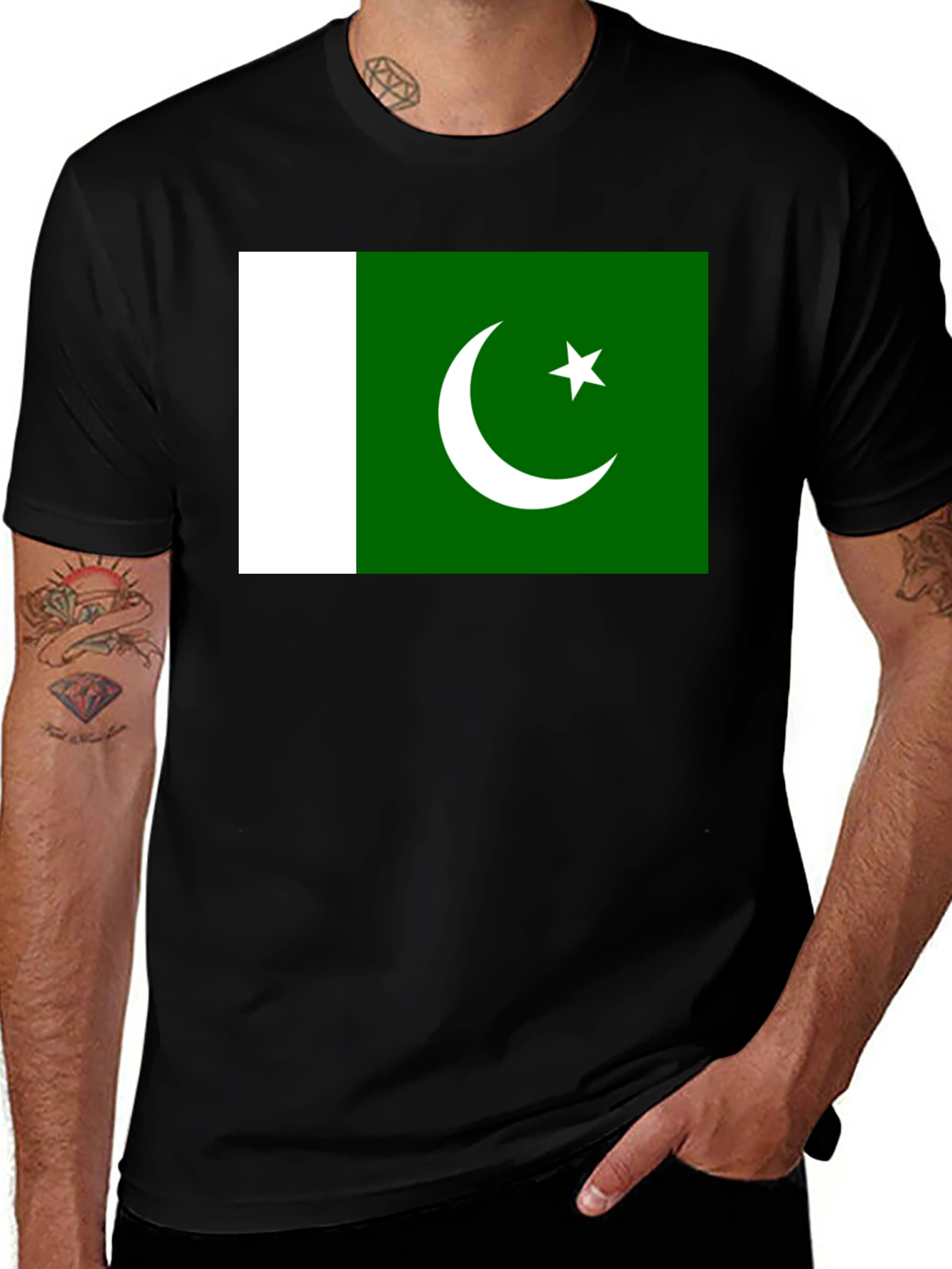 Variant 12 of Pakistan Flag T-Shirt - Black Crew Neck Tee