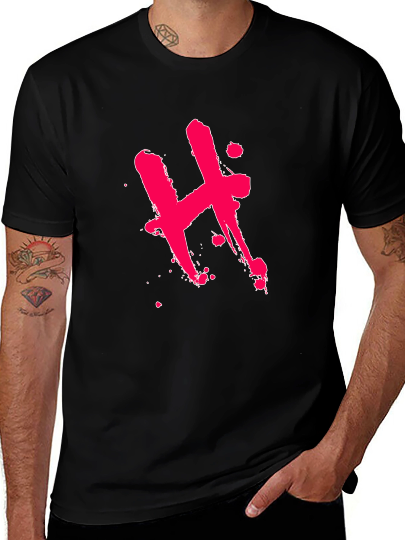 Variant 23 of Edgy Black T-Shirt with Pink H Design