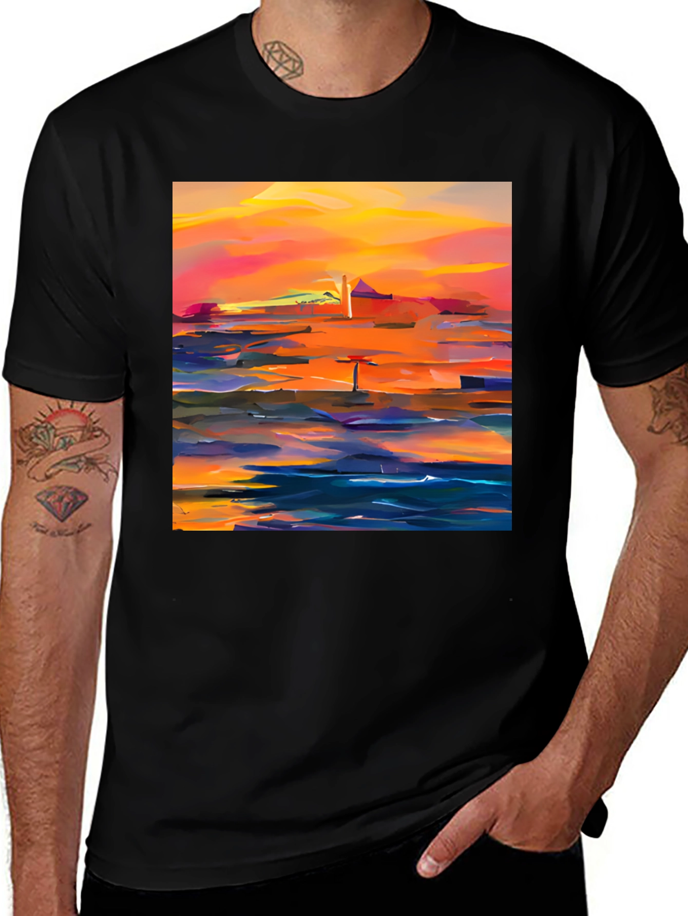 Variant 12 of Abstract Sunset Graphic Tee - Stylish Cotton Blend
