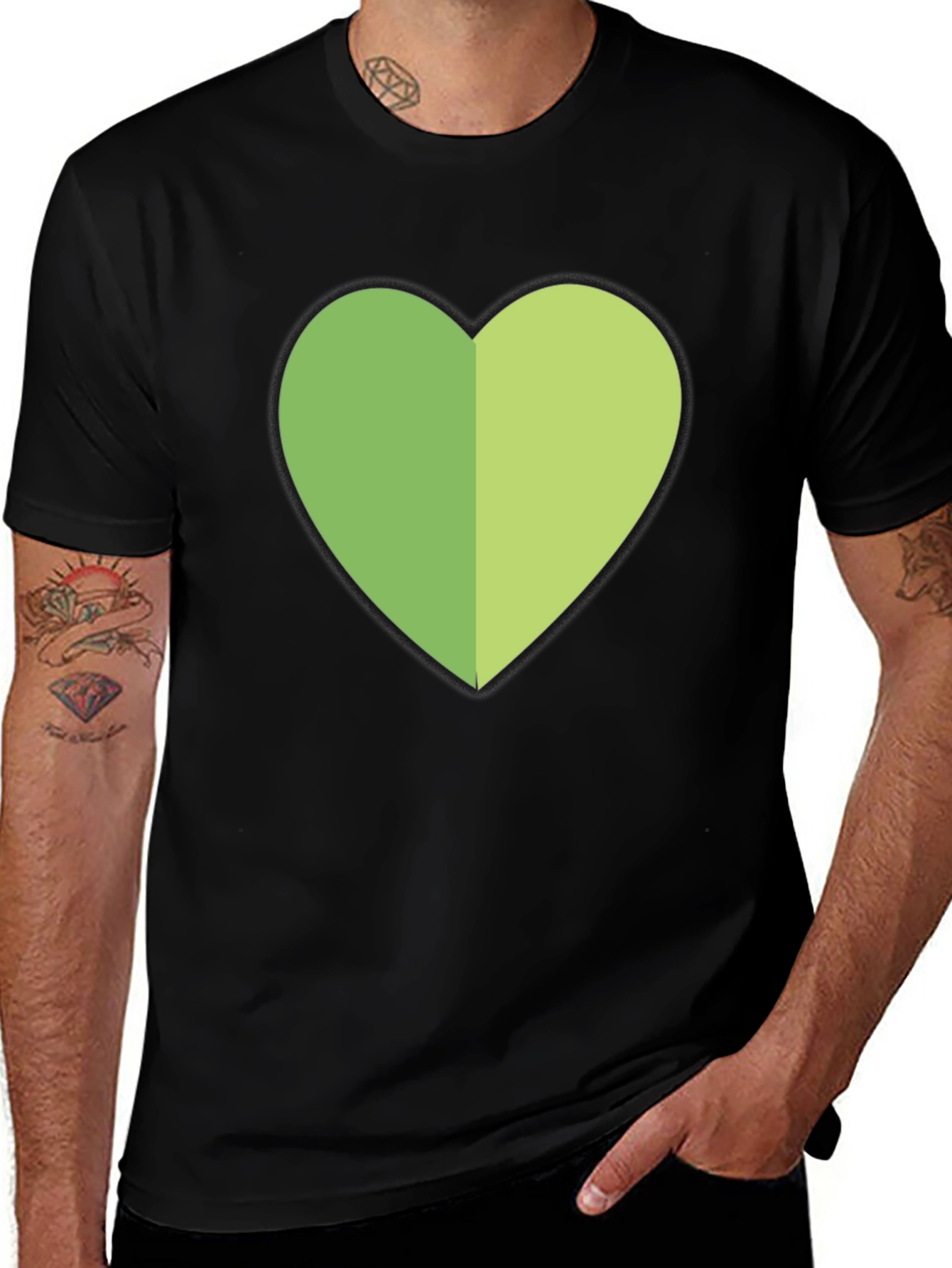 Variant 16 of Green Heart Graphic Black T-Shirt