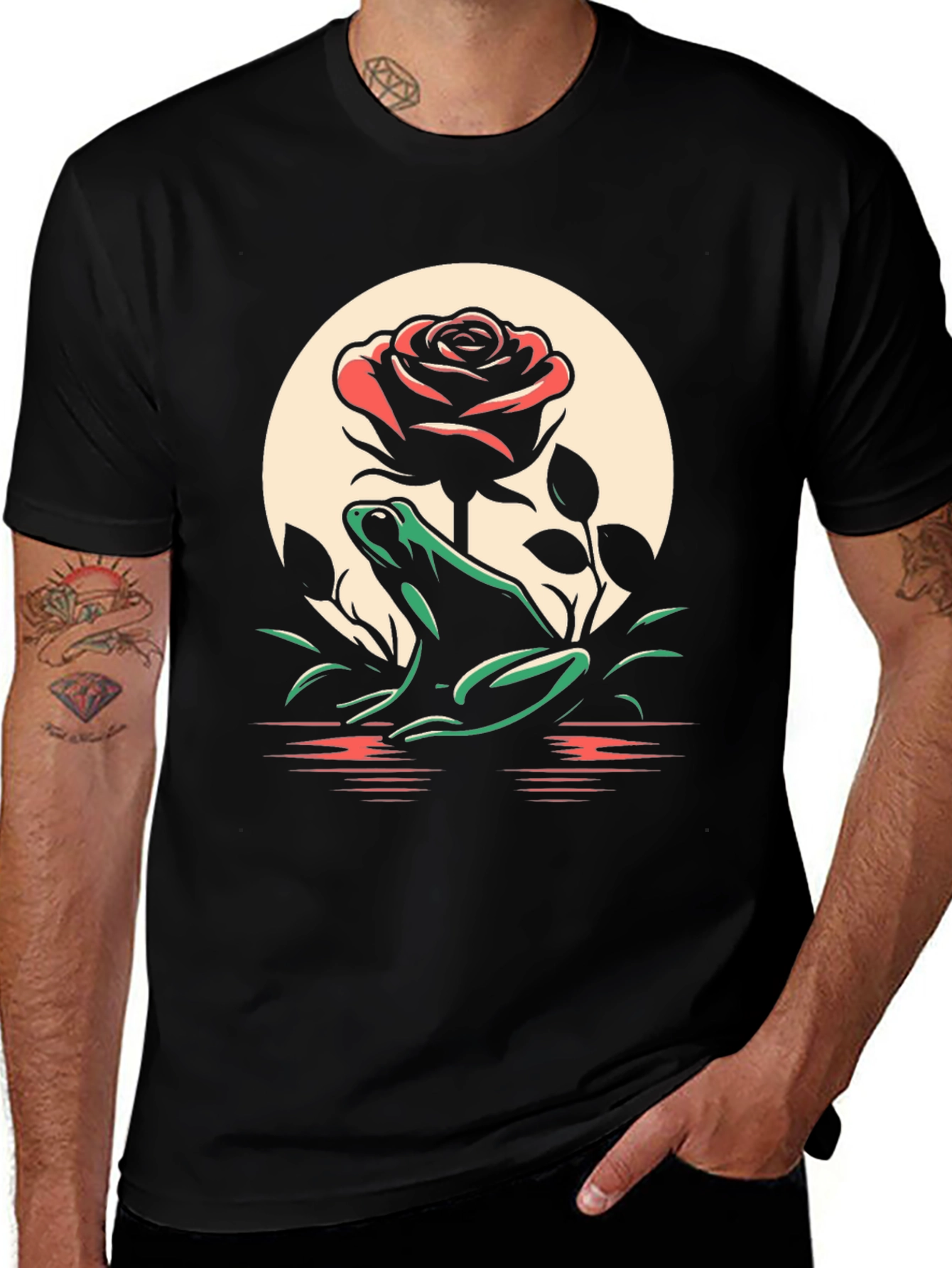 Variant 10 of Frog and Rose Graphic Tee - Black
