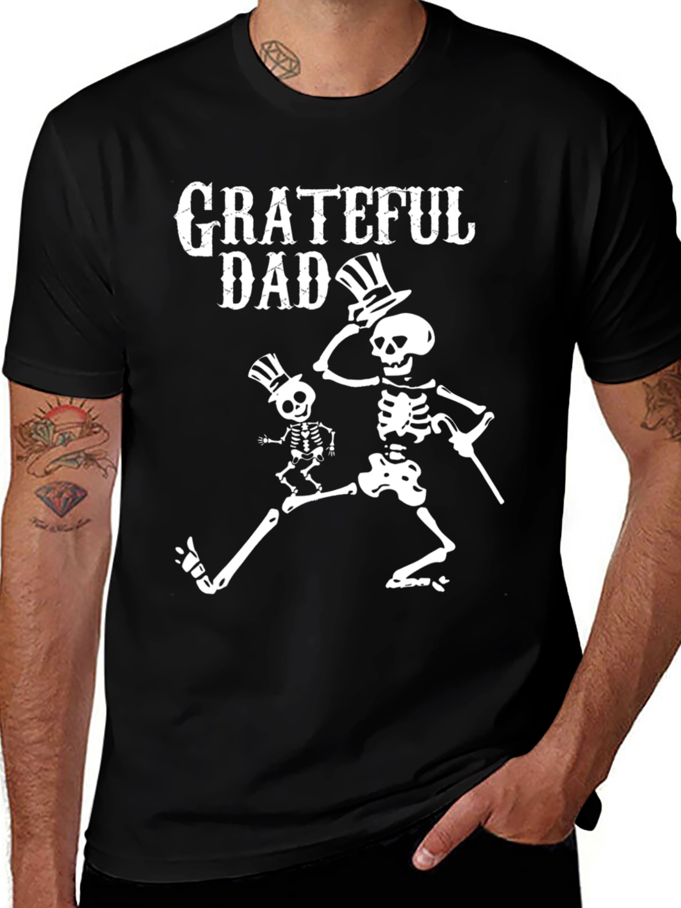 Variant 19 of Grateful Dad Skeleton Graphic Tee - Black