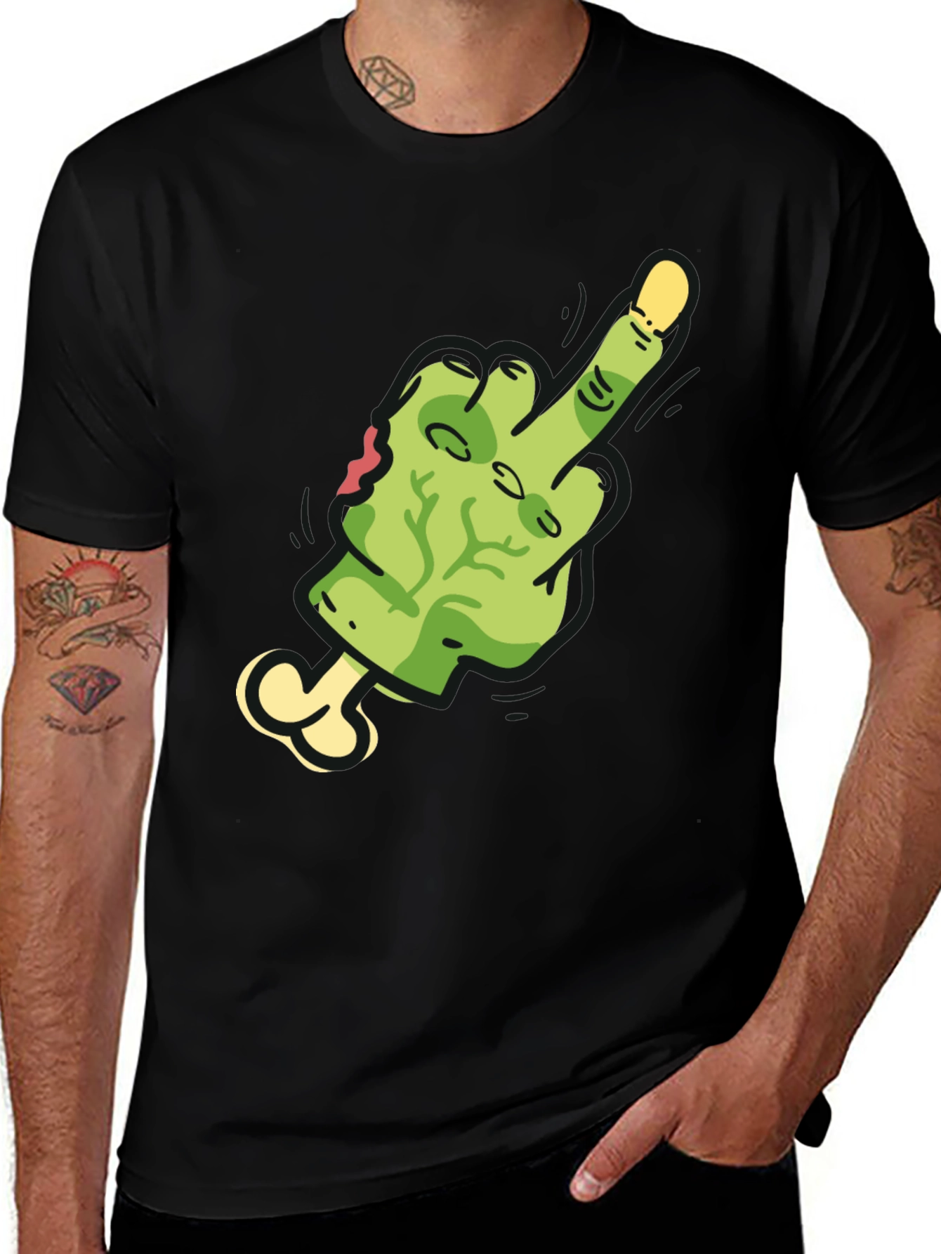 Variant 24 of Zombie Middle Finger Graphic Tee - Black Cotton