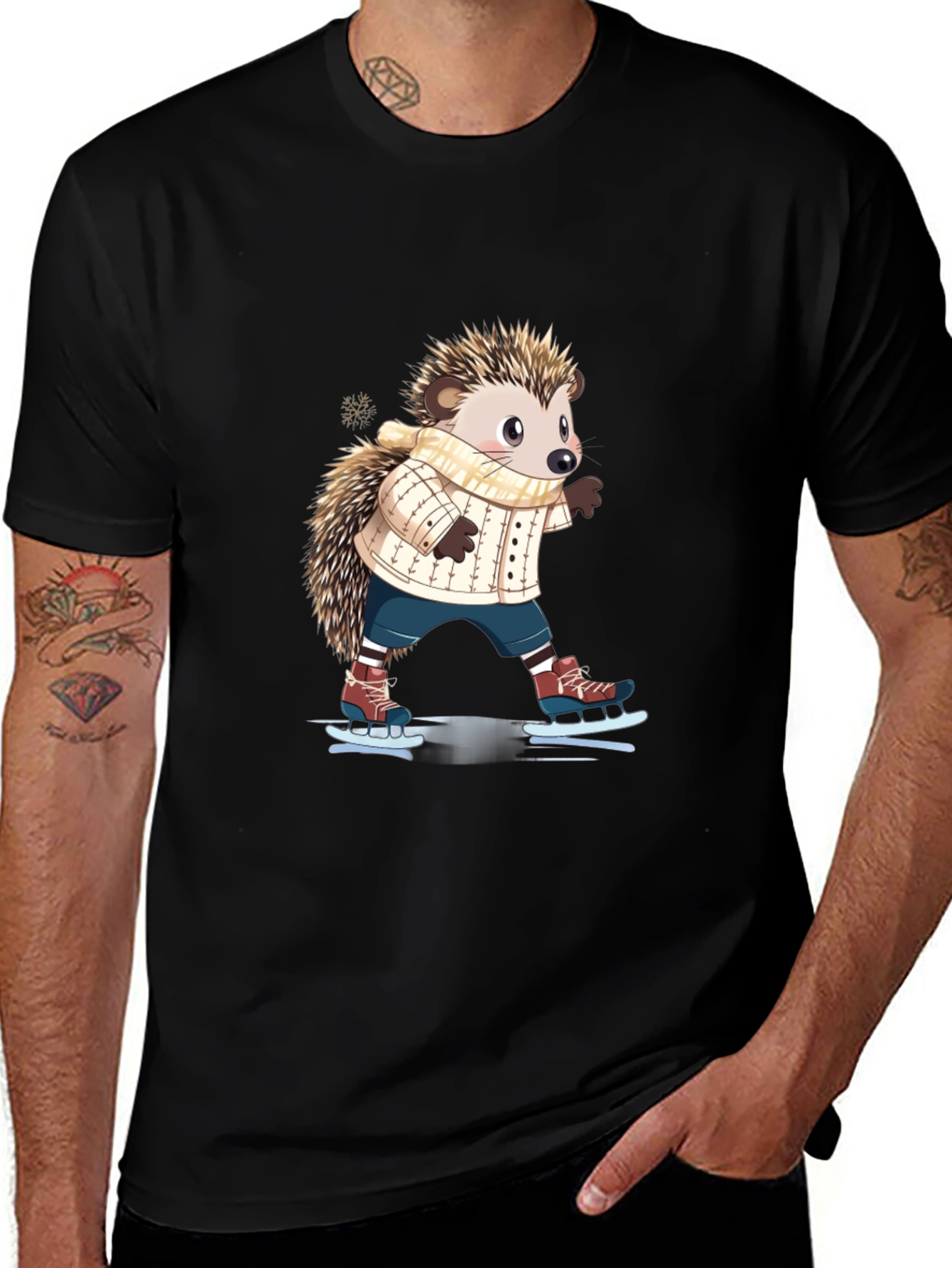 Variant 28 of Winter Hedgehog T-Shirt - Cute Skating Design