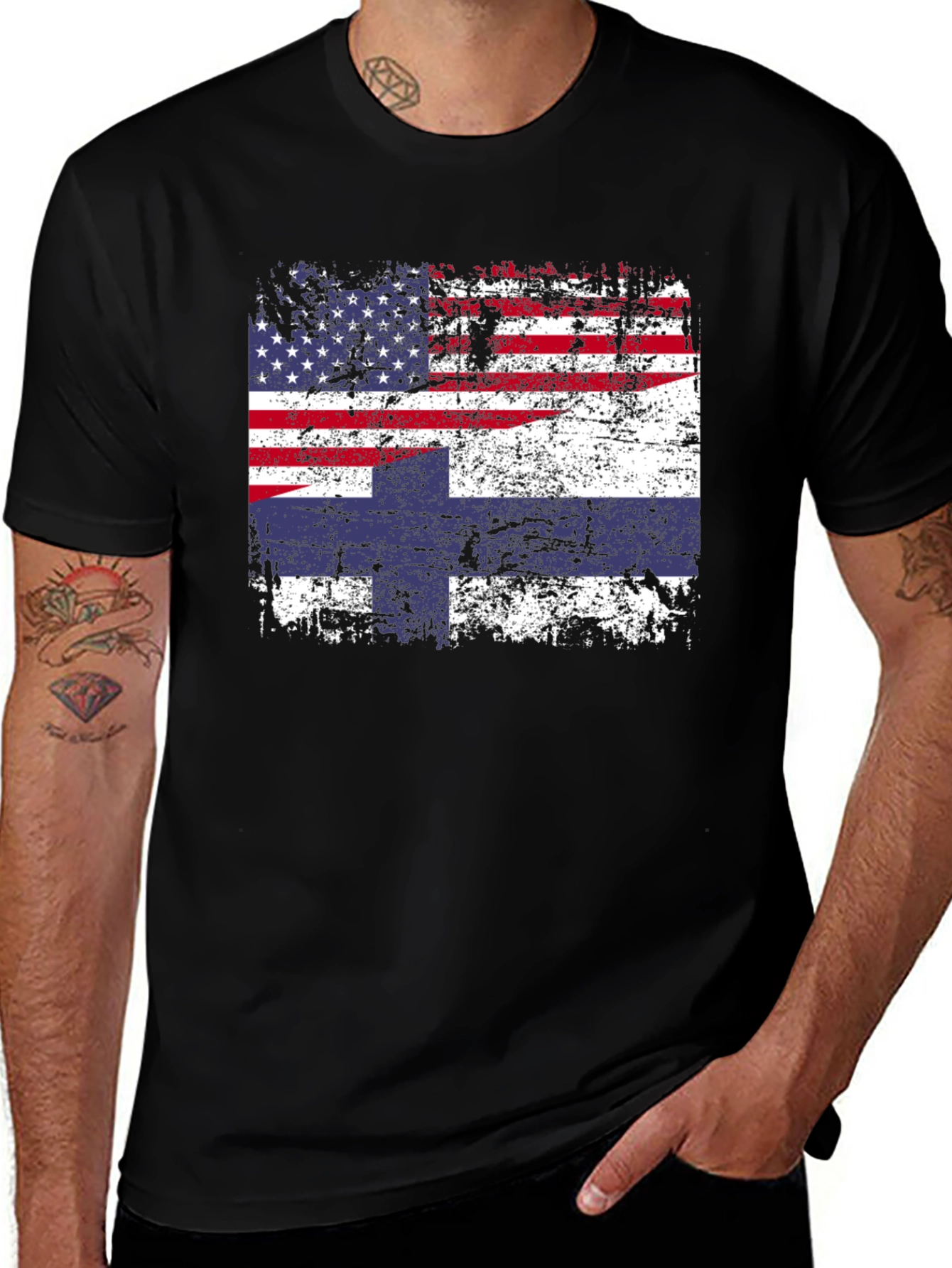 USA Finland Flag Distressed T-Shirt