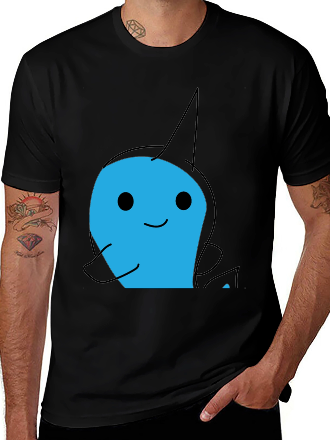 Variant 24 of Narwhal Cartoon Graphic Black T-Shirt