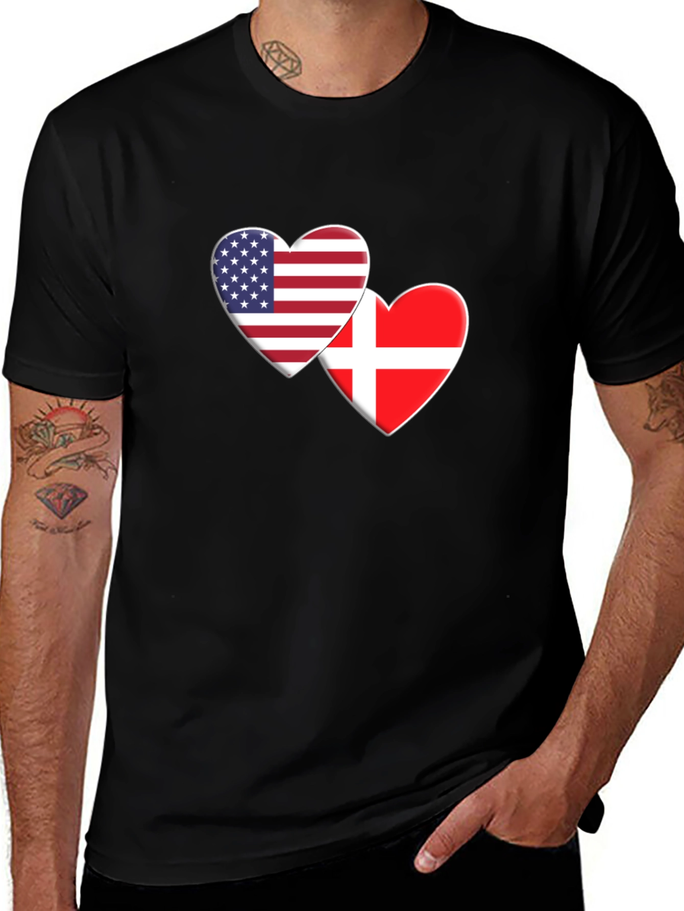 USA & Denmark Flag Heart Graphic T-Shirt
