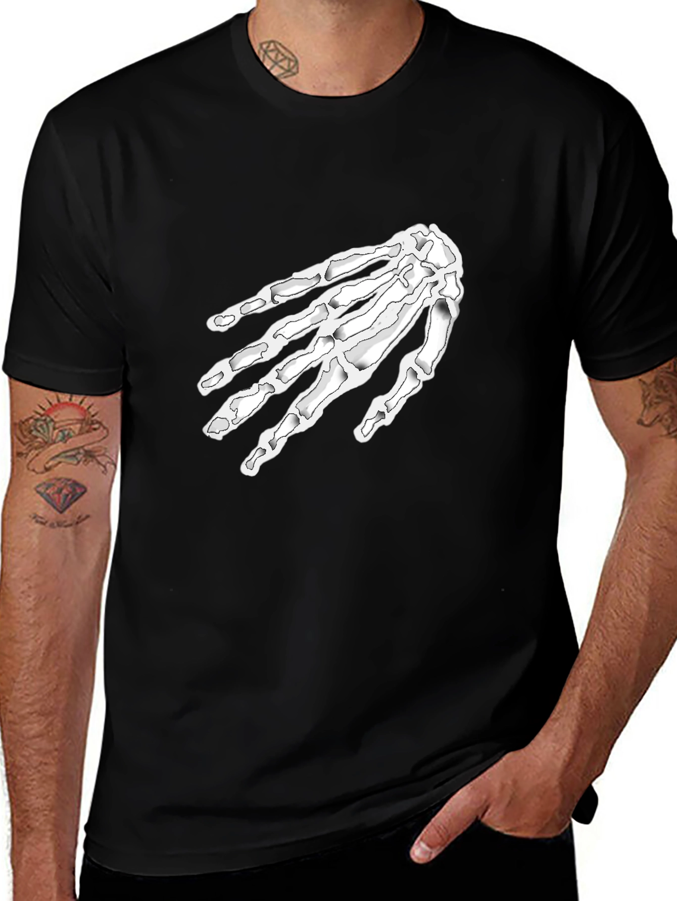 Skeleton Hand Print Black T-Shirt